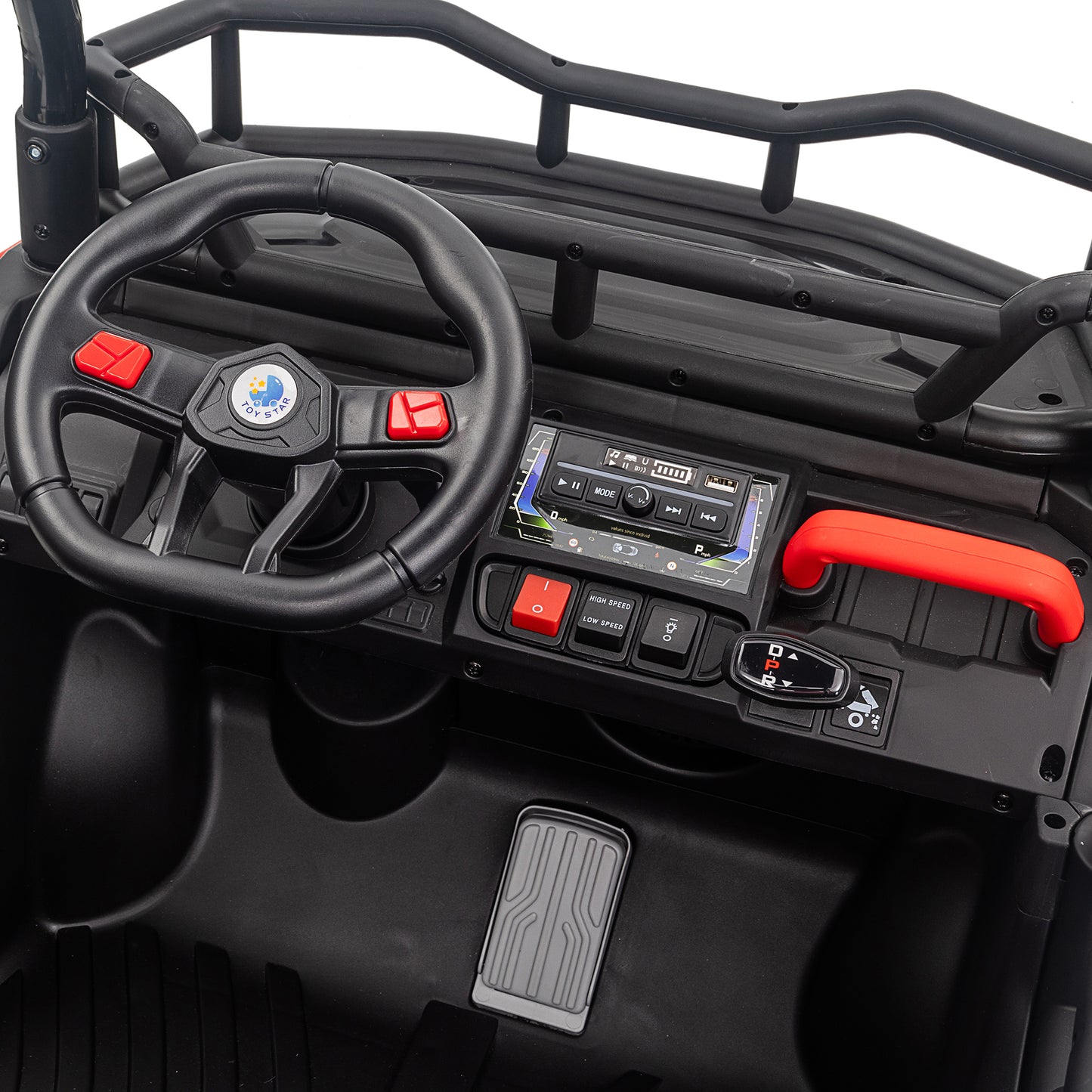 Joyracer 4WD 24 Volt Ride on Toys UTV with 2 Seater & Remote Control, Kids Electric Golf Cart w/ 4x200W Power Motors, Tiltable Trailer & Shovel, 4 Wheels Spring Suspension,Bluetooth USB Music, Red