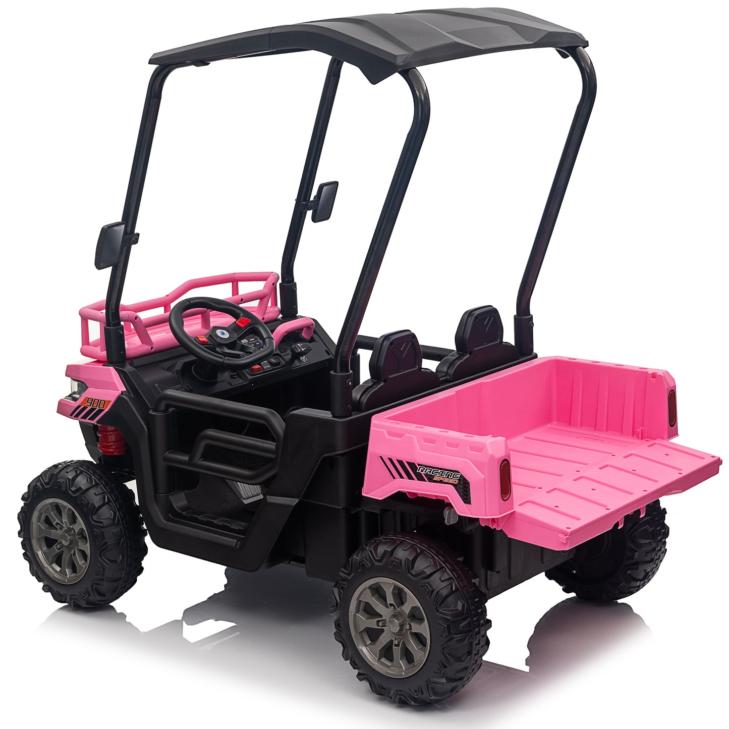 Joyracer 4WD 24 Volt Ride on Toys UTV with 2 Seater Remote Control, Kids Electric Golf Cart w/ 4x200W Power Motors,Tiltable Trailer & Shovel,4 Wheels Spring Suspension,Bluetooth USB Music,Rose Pink