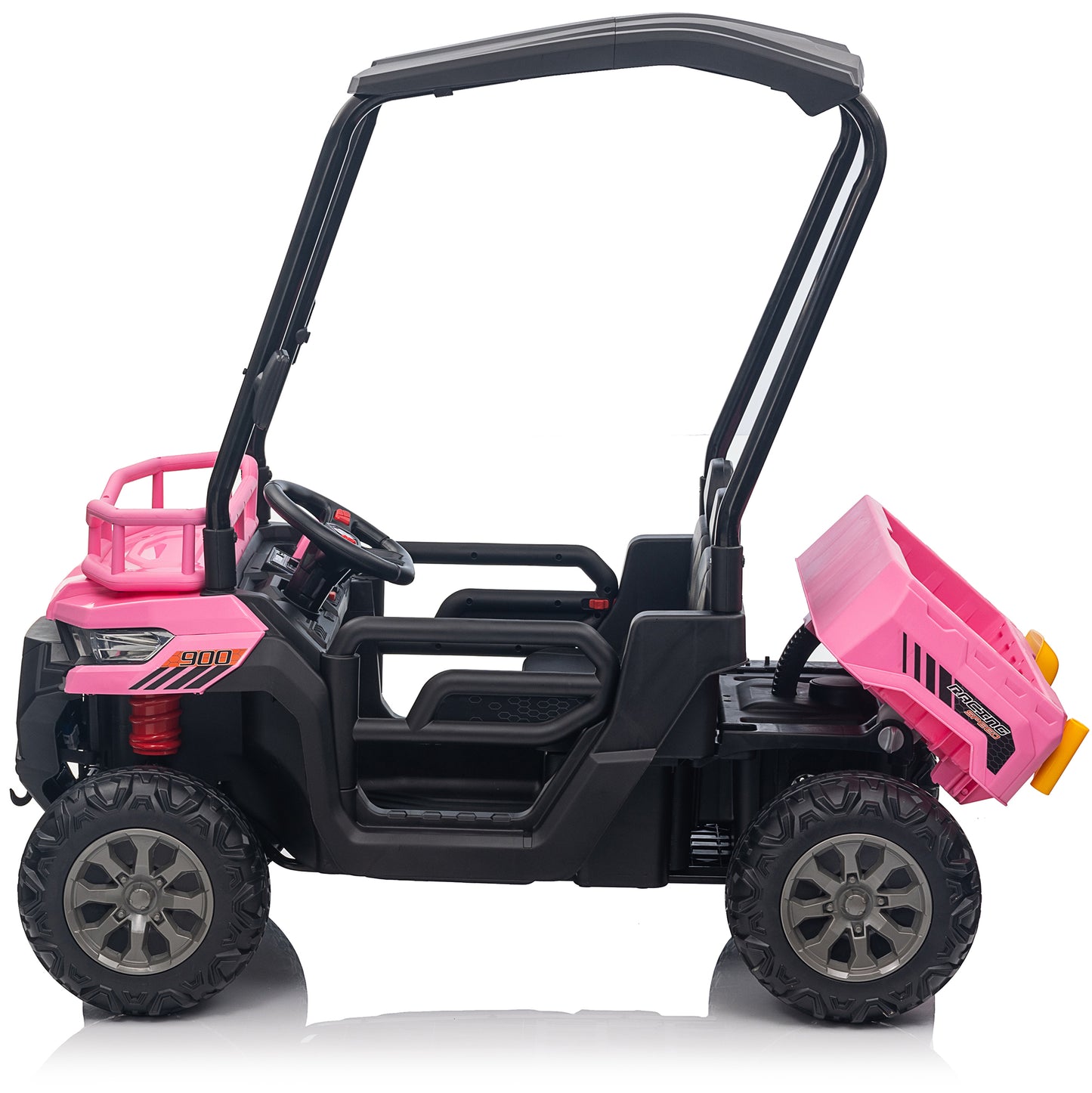 Joyracer 4WD 24 Volt Ride on Toys UTV with 2 Seater Remote Control, Kids Electric Golf Cart w/ 4x200W Power Motors,Tiltable Trailer & Shovel,4 Wheels Spring Suspension,Bluetooth USB Music,Rose Pink