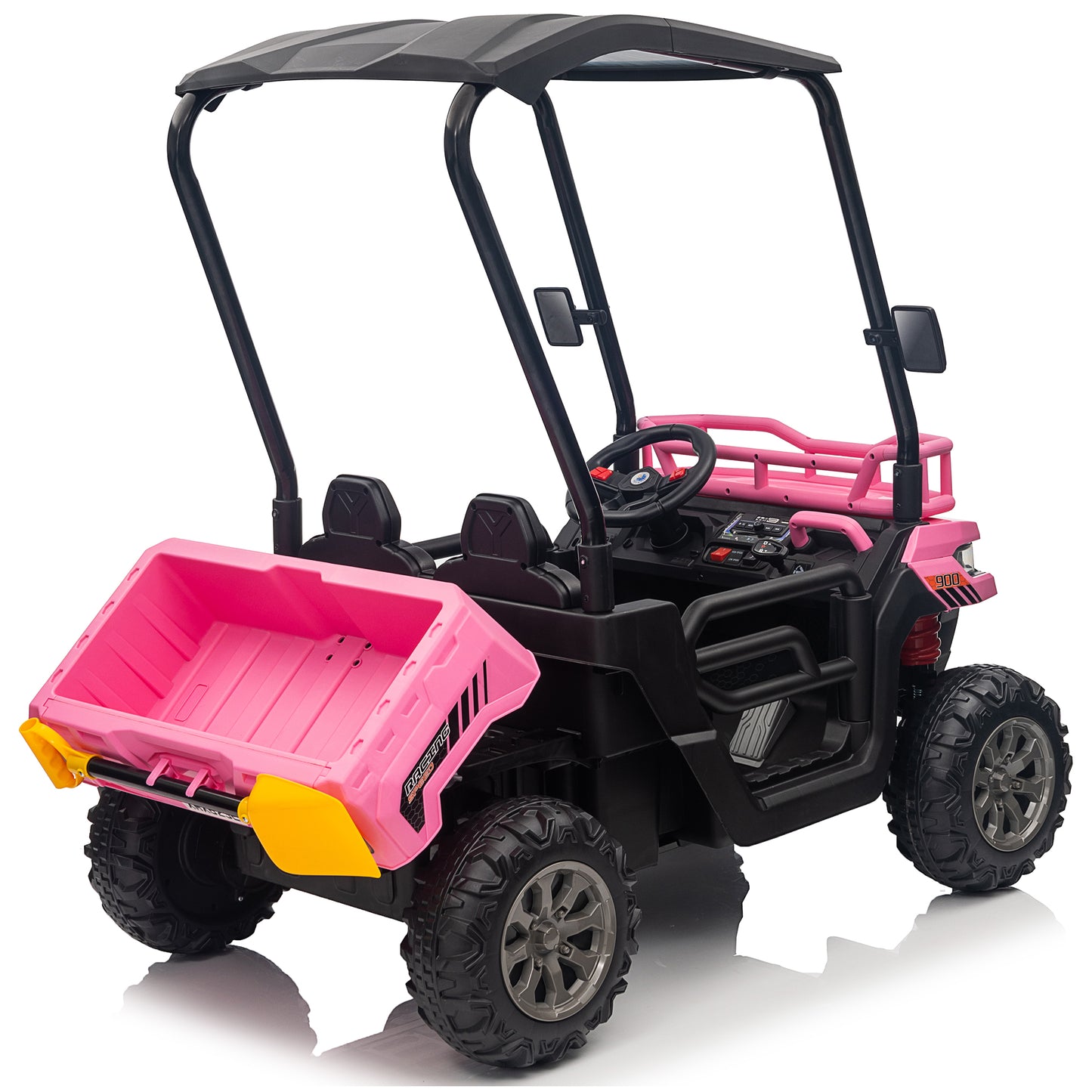 Joyracer 4WD 24 Volt Ride on Toys UTV with 2 Seater Remote Control, Kids Electric Golf Cart w/ 4x200W Power Motors,Tiltable Trailer & Shovel,4 Wheels Spring Suspension,Bluetooth USB Music,Rose Pink