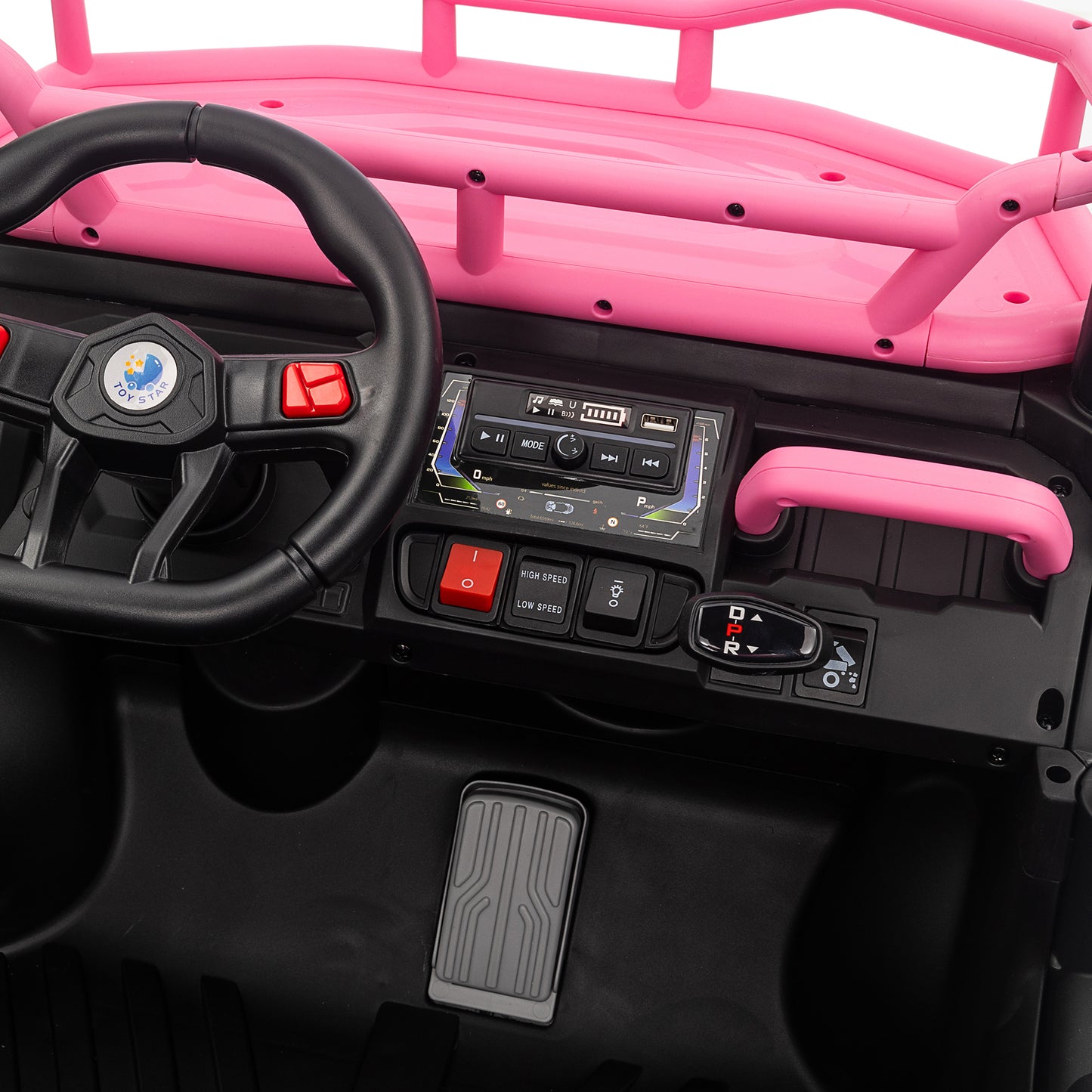 Joyracer 4WD 24 Volt Ride on Toys UTV with 2 Seater Remote Control, Kids Electric Golf Cart w/ 4x200W Power Motors,Tiltable Trailer & Shovel,4 Wheels Spring Suspension,Bluetooth USB Music,Rose Pink
