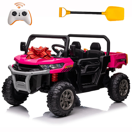 24 Volt Ride on Toys w/ Remote Control, 2*200W Strong Engine, 9AH Battery Powered Ride on Tractor with Trailer, 3 Speeds, LED Lights, MP3/USB Music, for Big Kids, Pink-623/000