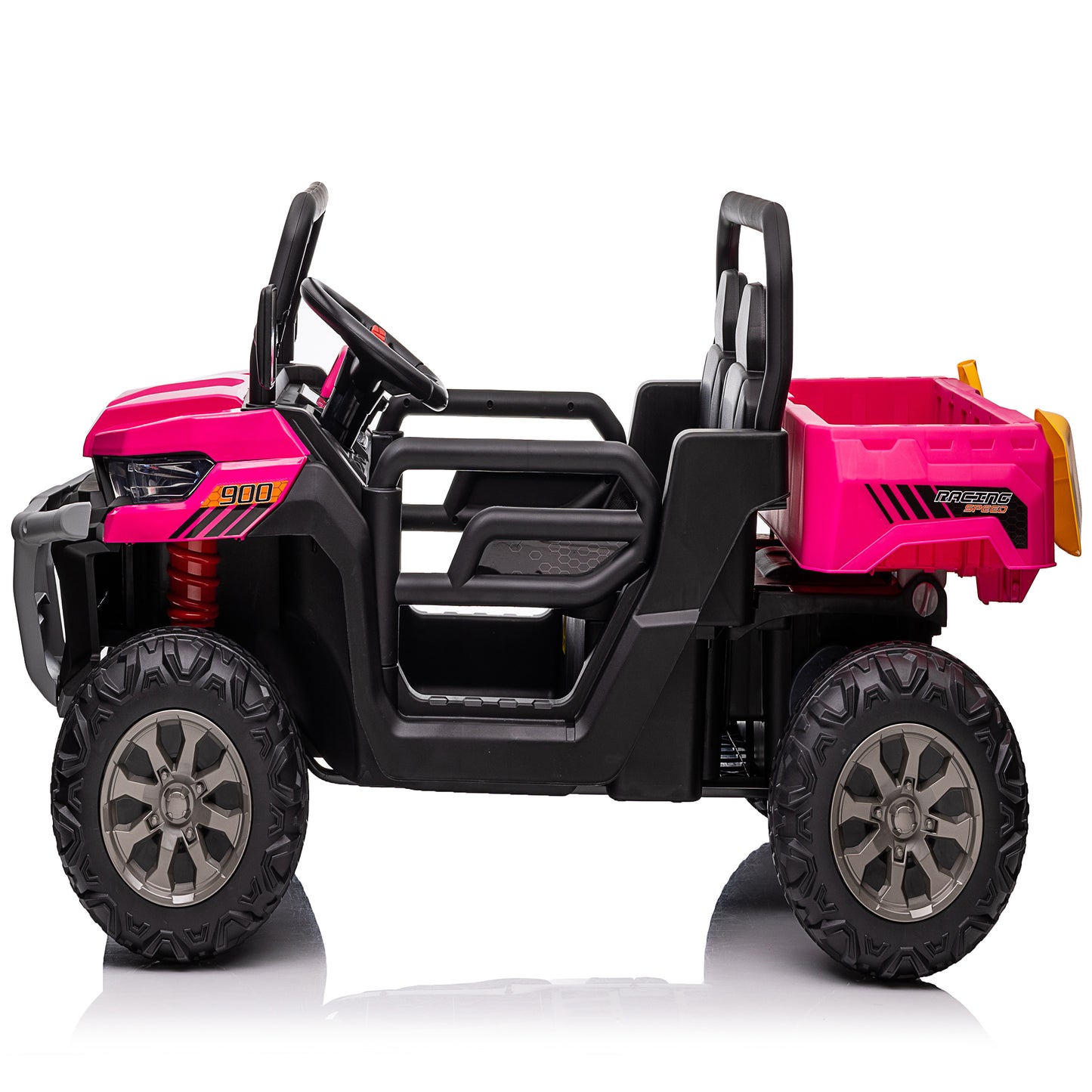 24 Volts Ride on Toys UTV with Remote Control, 2 Seater Powered Ride on Dump Truck, Electric Car for Kids 3-8 Gifts w/ Bluetooth/Music/Spring Suspension, 4 Wheelers, Pink-2025-623