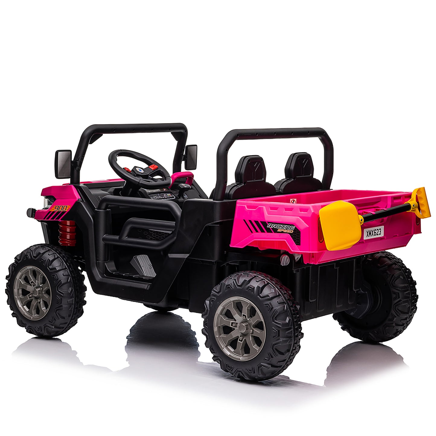 24 Volts Ride on Toys UTV with Remote Control, 2 Seater Powered Ride on Dump Truck, Electric Car for Kids 3-8 Gifts w/ Bluetooth/Music/Spring Suspension, 4 Wheelers, Pink-2025-623