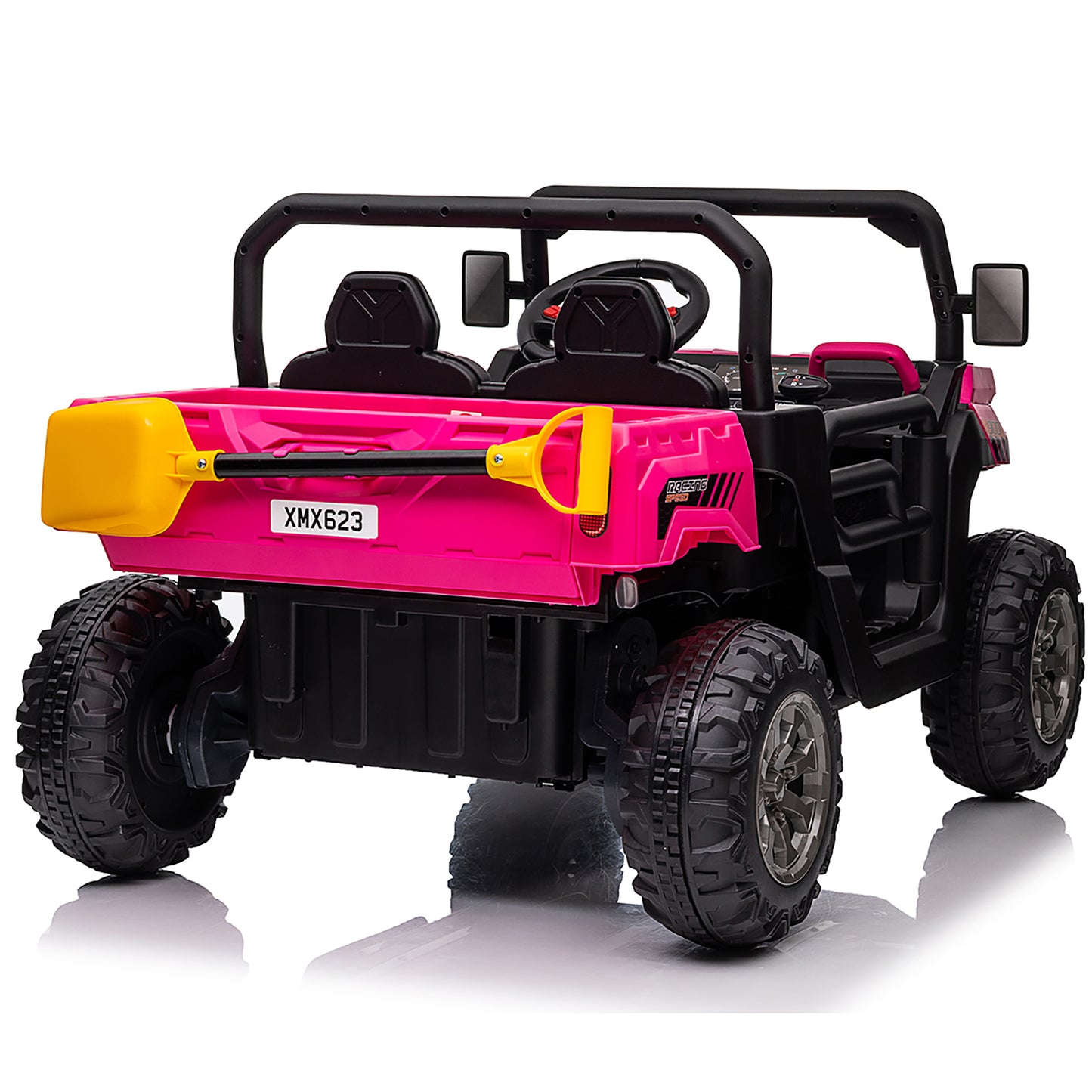 24V Ride on Toys with Remote Control, Kids Ride on Truck 2 Seater, Electric Ride on Tractor with Trailer