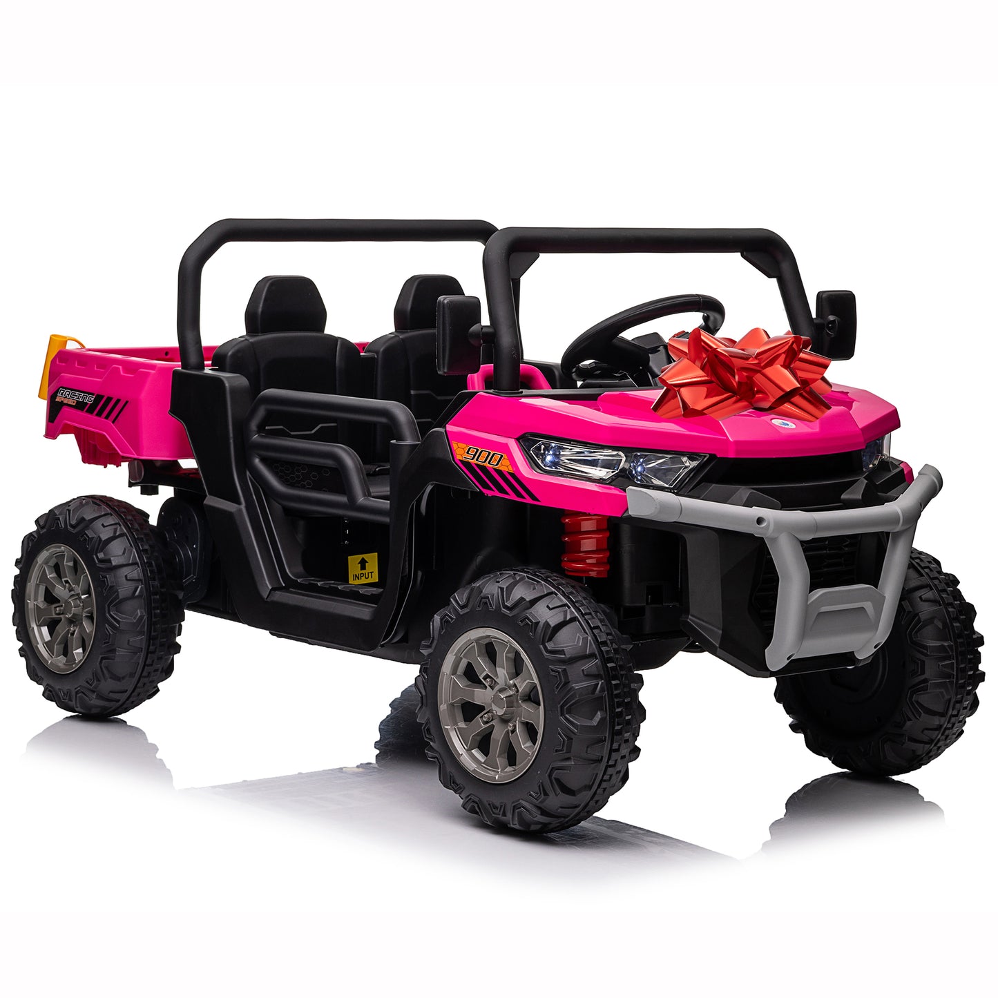 Joyracer 24 Volt Ride on Toys with Remote Control, 2-Seater Battery Powered Tractor Wheeler Electric Car for Toddlers, Motorized Vehicle w/ Tippable Trailer, Music - Pink030