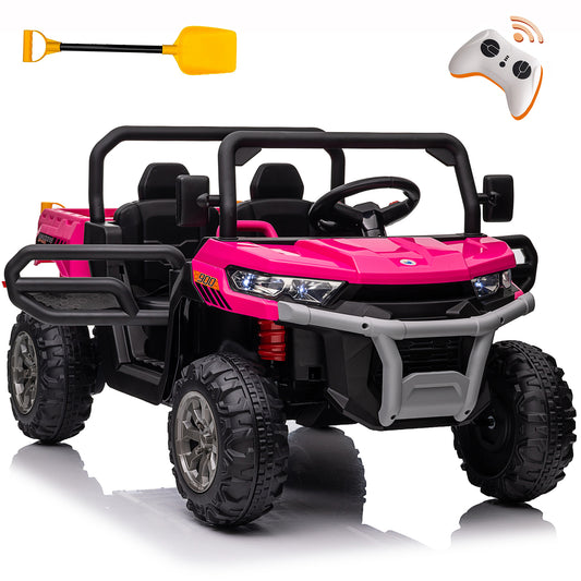 24 Volts Ride on Toys UTV with Remote Control, 2 Seater Powered Ride on Dump Truck, Electric Car for Kids 3-8 Gifts w/ Bluetooth/Music/Spring Suspension, 4 Wheelers, Pink-2025-623