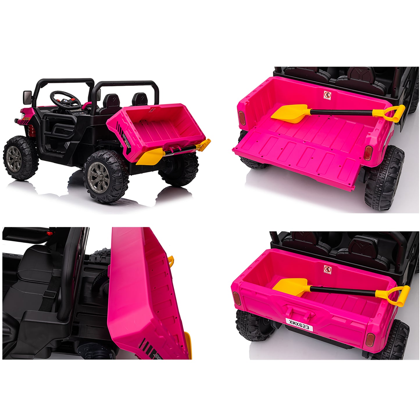 24 Volts Ride on Toys UTV with Remote Control, 2 Seater Powered Ride on Dump Truck, Electric Car for Kids 3-8 Gifts w/ Bluetooth/Music/Spring Suspension, 4 Wheelers, Pink-2025-623