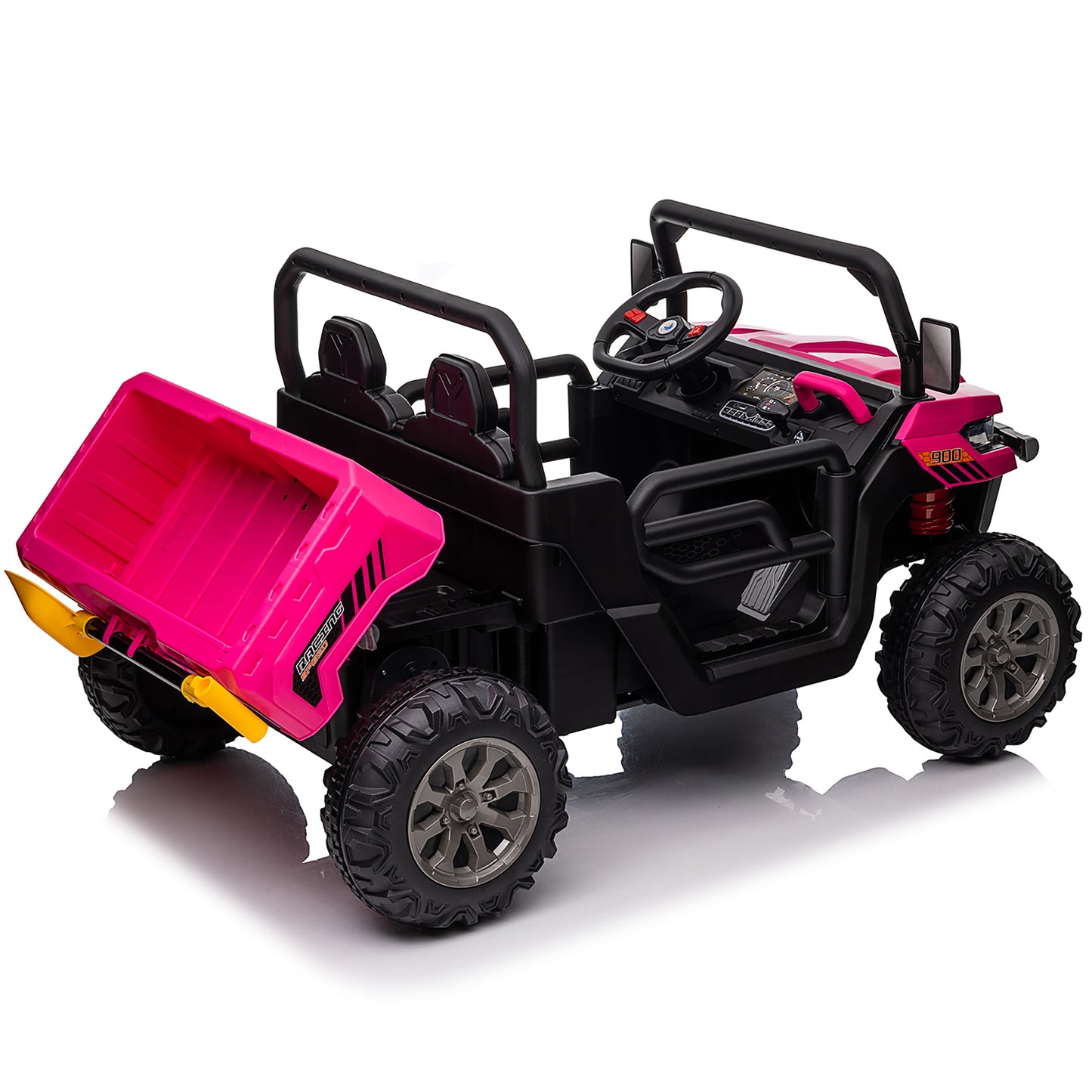 24 Volts Ride on Toys UTV with Remote Control, 2 Seater Powered Ride on Dump Truck, Electric Car for Kids 3-8 Gifts w/ Bluetooth/Music/Spring Suspension, 4 Wheelers, Pink-2025-623