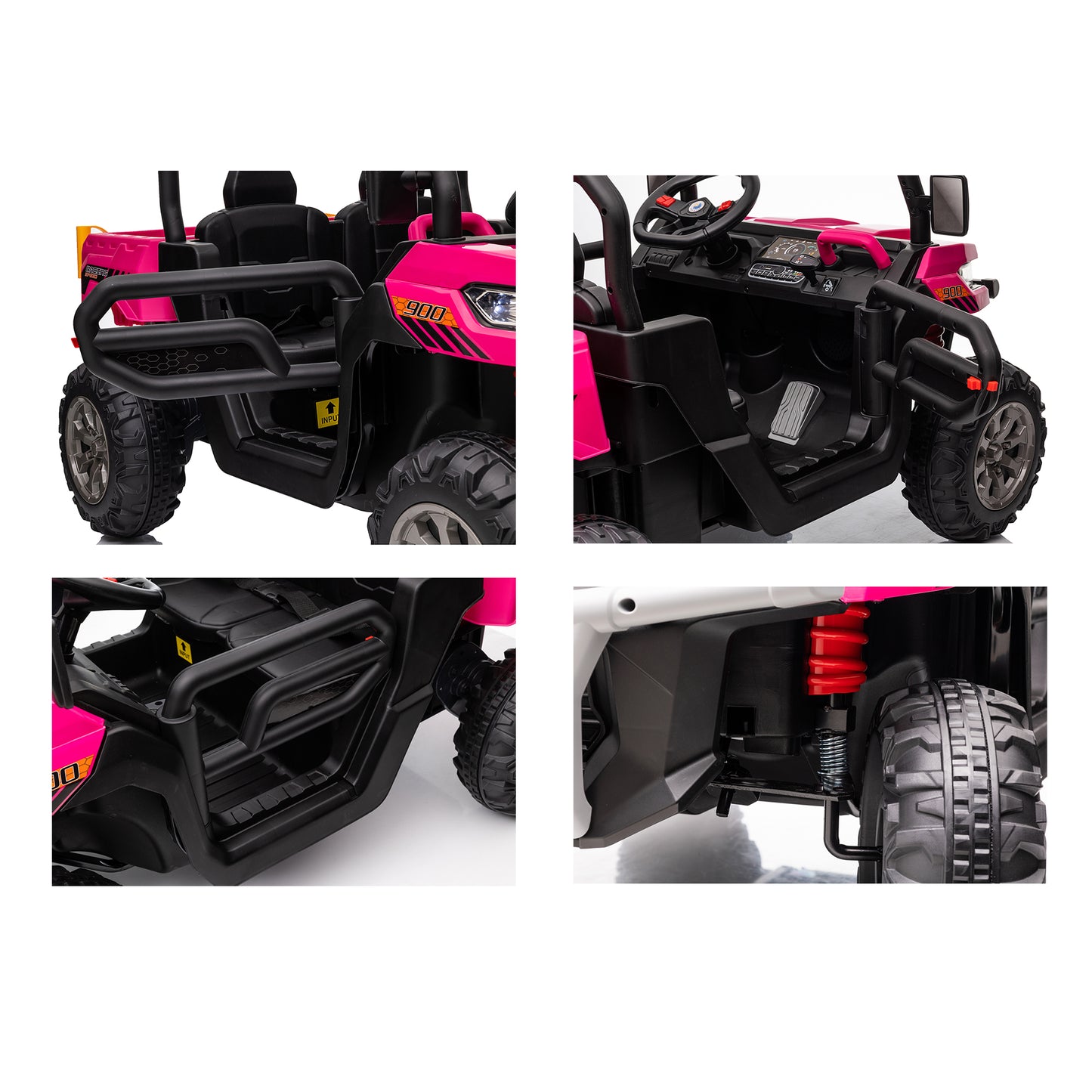 24V Ride on Toys with Remote Control, Kids Ride on Truck 2 Seater, Electric Ride on Tractor with Trailer