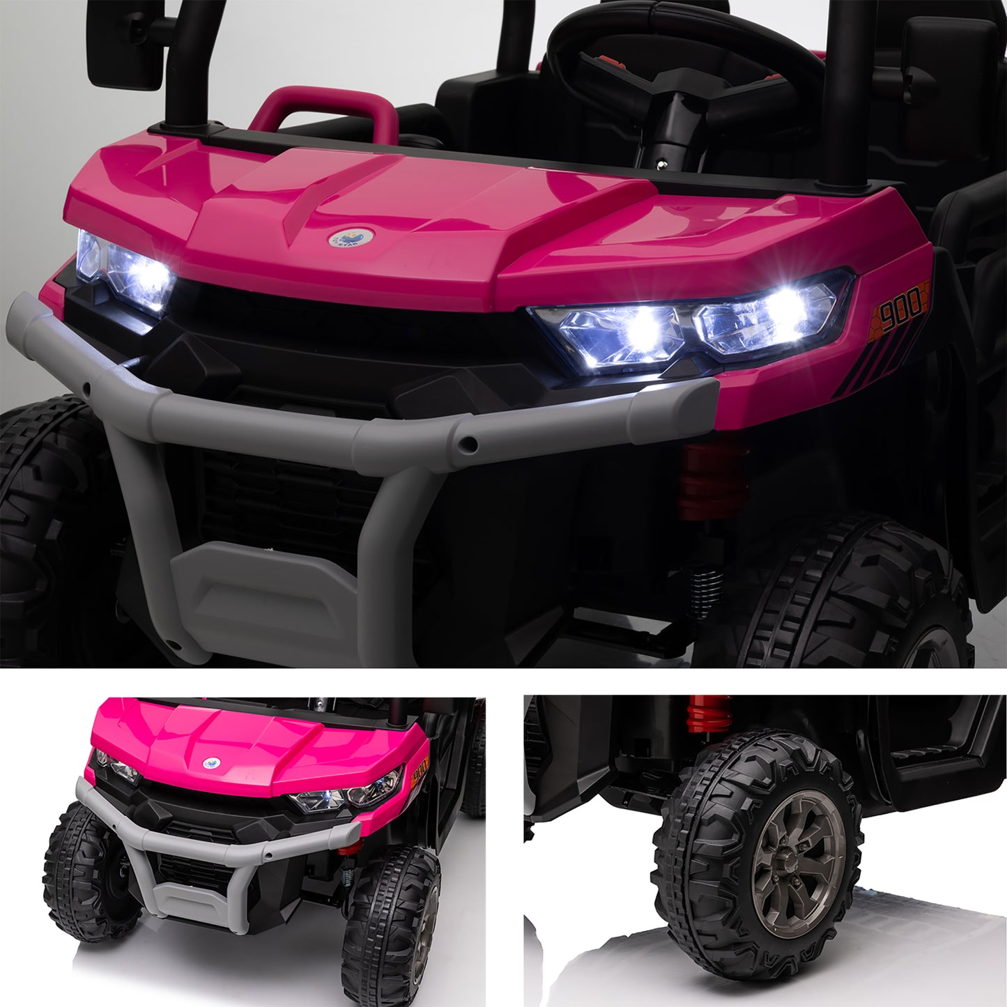 Joyracer 24 Volt Ride on Toys with Remote Control, 2-Seater Battery Powered Tractor Wheeler Electric Car for Toddlers, Motorized Vehicle w/ Tippable Trailer, Music - Pink030