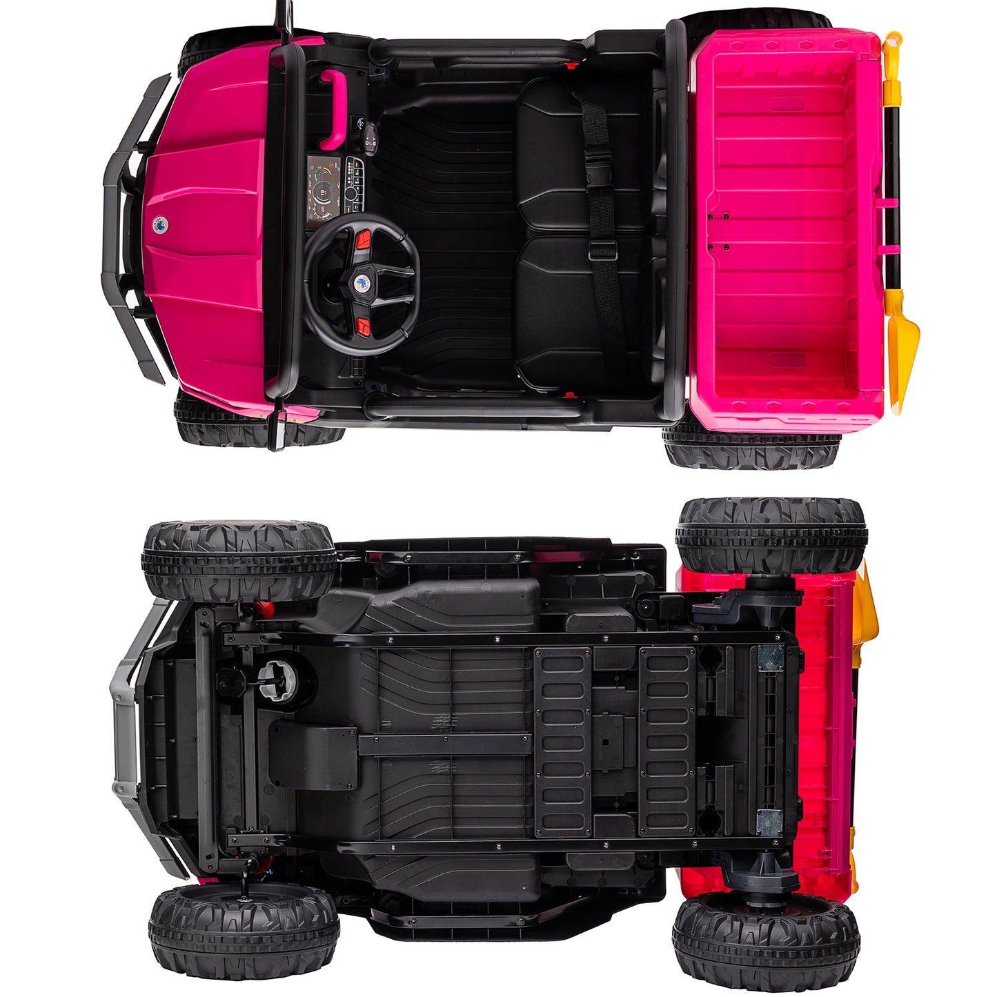 24V Ride on Toys with Remote Control, Kids Ride on Truck 2 Seater, Electric Ride on Tractor with Trailer