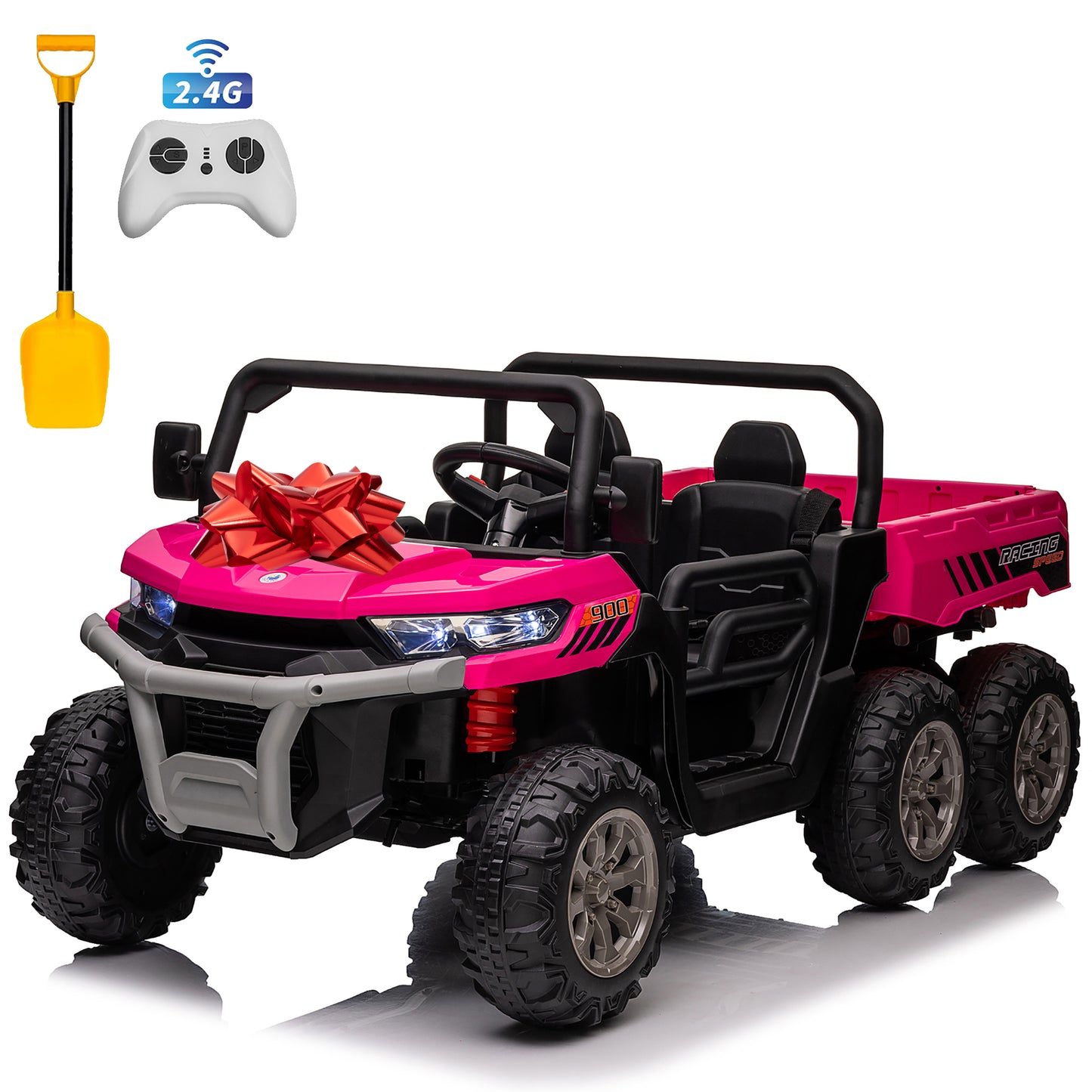24V Ride on Toys, 2 Seater 4WD Ride on Dump Truck 6-Wheel UTV Car for Big Kids with Trailer Remote Control, Black,red,pink,green-623Bfu1