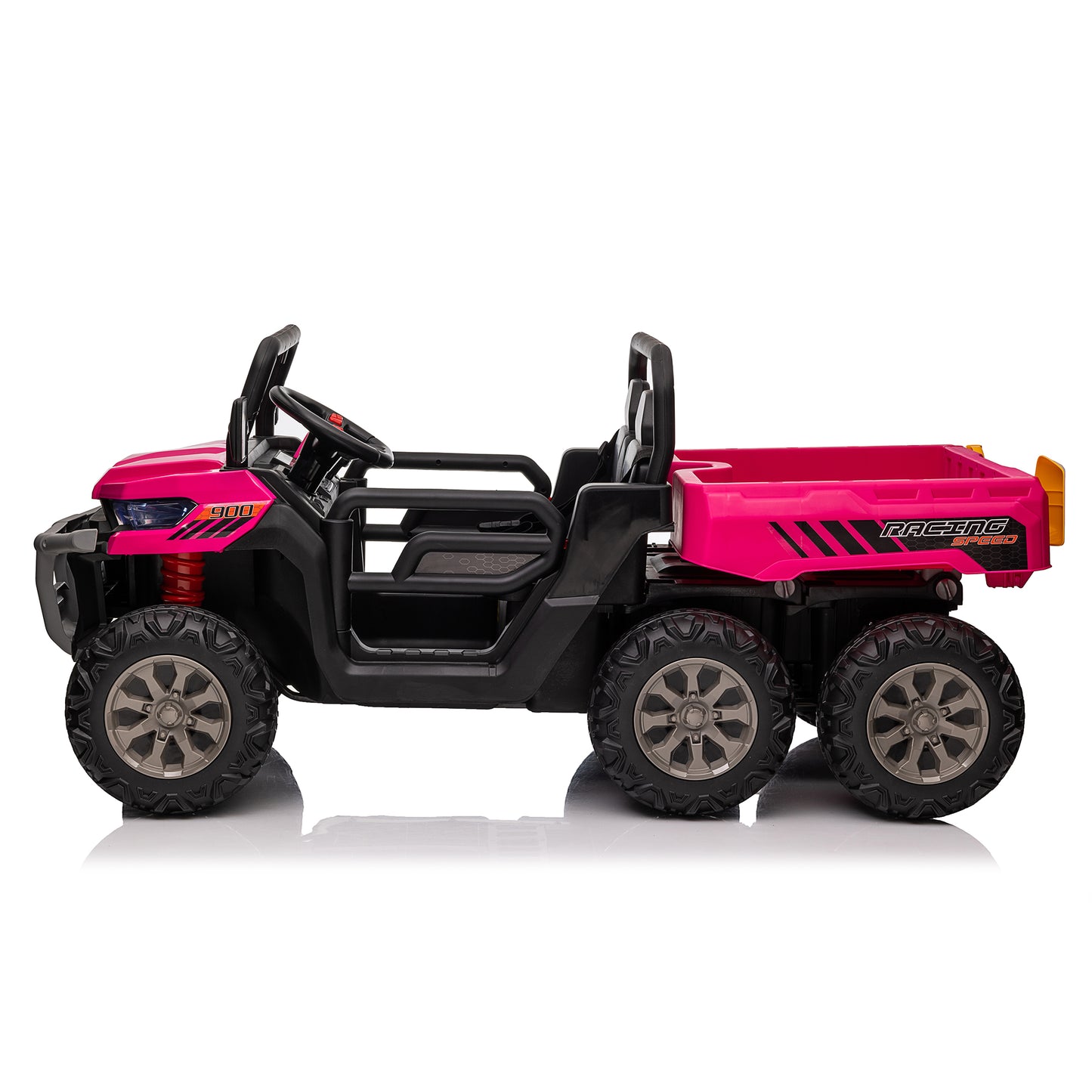 24V Kids Ride on Dump Tractor with Remote Control, 2 Seater Ride On Truck Car w/ 4x75W Motor, Electric Powered 6 Wheels w/ Tipping Bucket Trailer, Shovel, Spring Suspension, Bluetooth Music, Pink