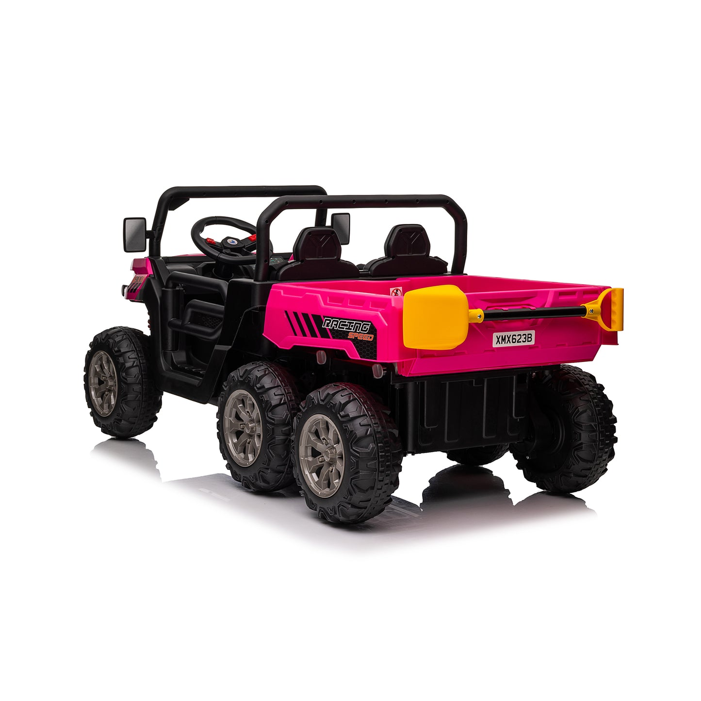 24V Kids Ride on Dump Tractor with Remote Control, 2 Seater Ride On Truck Car w/ 4x75W Motor, Electric Powered 6 Wheels w/ Tipping Bucket Trailer, Shovel, Spring Suspension, Bluetooth Music, Pink