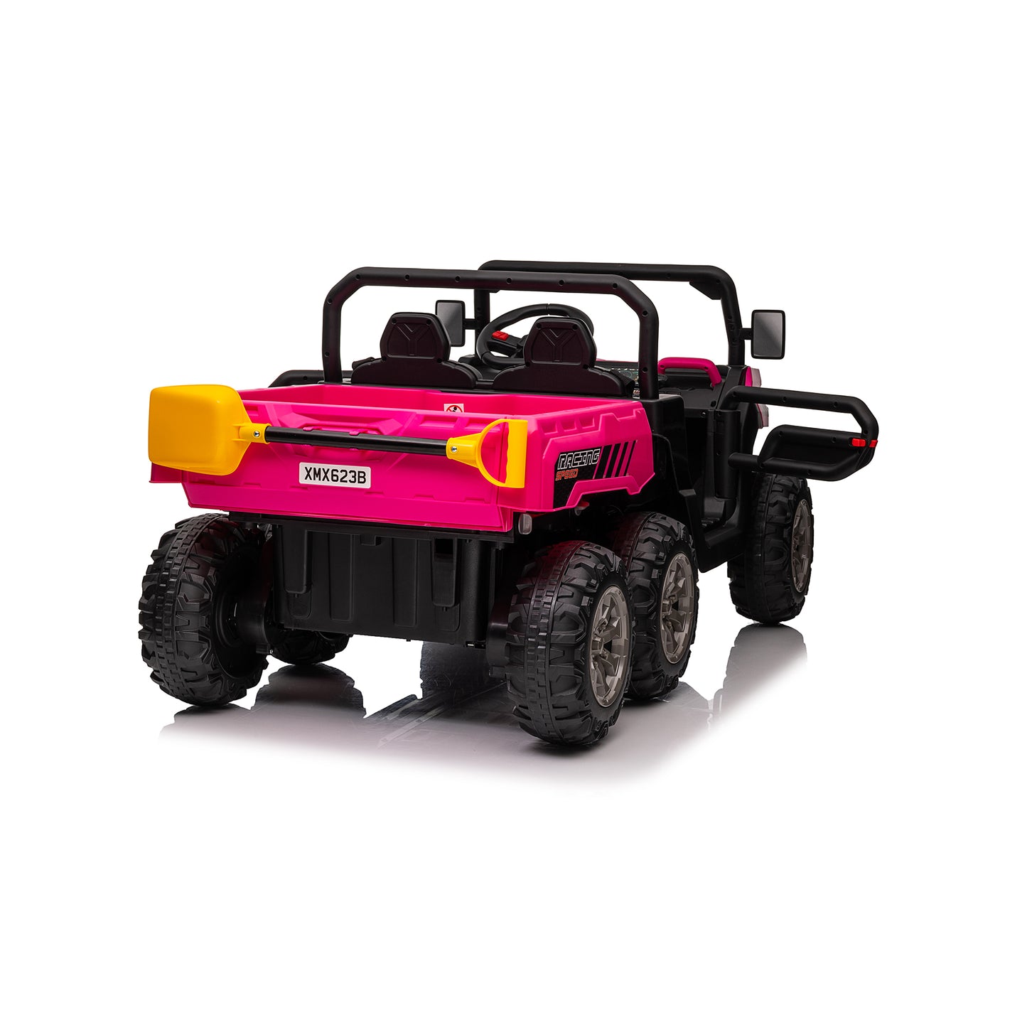 24V Kids Ride on Dump Tractor with Remote Control, 2 Seater Ride On Truck Car w/ 4x75W Motor, Electric Powered 6 Wheels w/ Tipping Bucket Trailer, Shovel, Spring Suspension, Bluetooth Music, Pink
