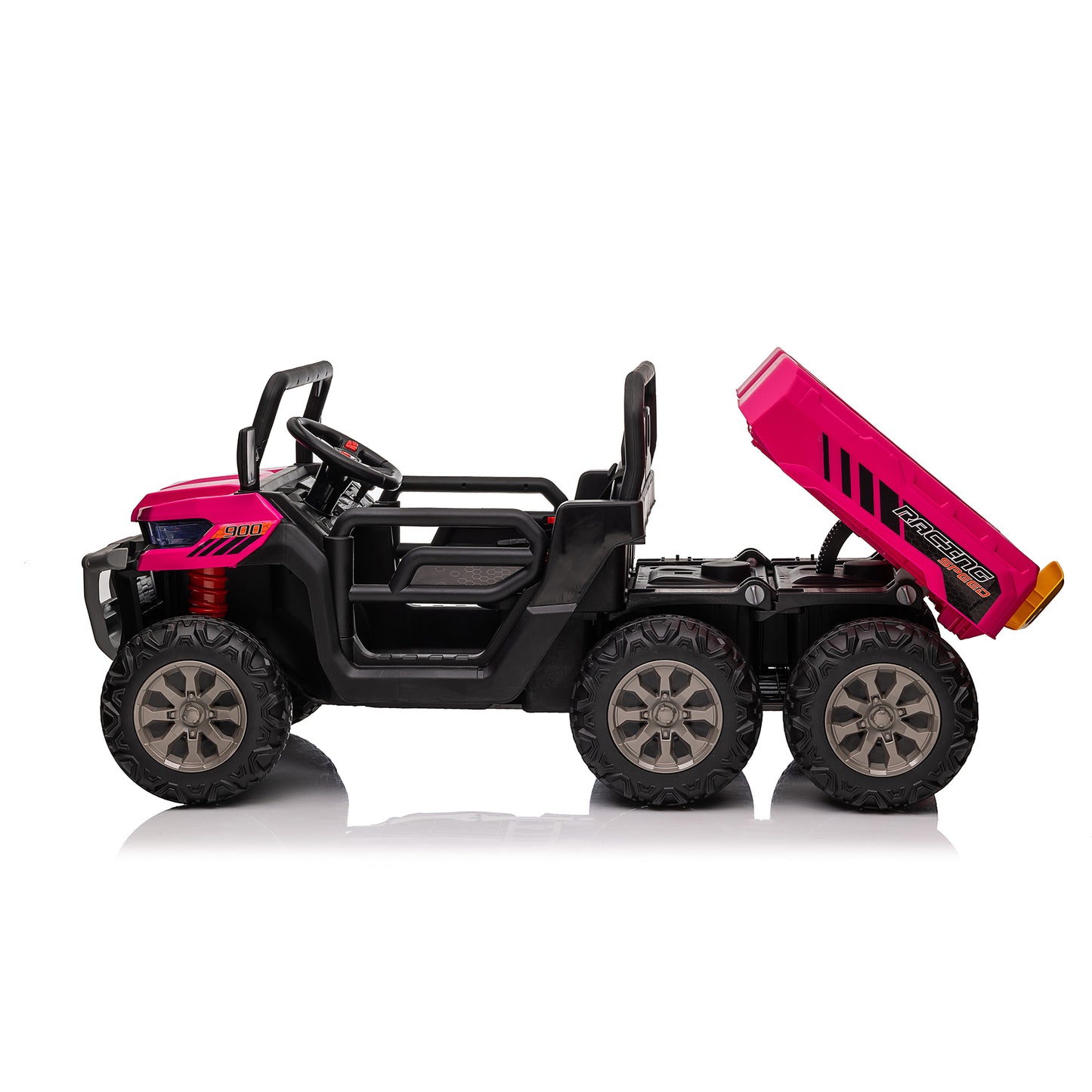 24V Kids Ride on Dump Tractor with Remote Control, 2 Seater Ride On Truck Car w/ 4x75W Motor, Electric Powered 6 Wheels w/ Tipping Bucket Trailer, Shovel, Spring Suspension, Bluetooth Music, Pink