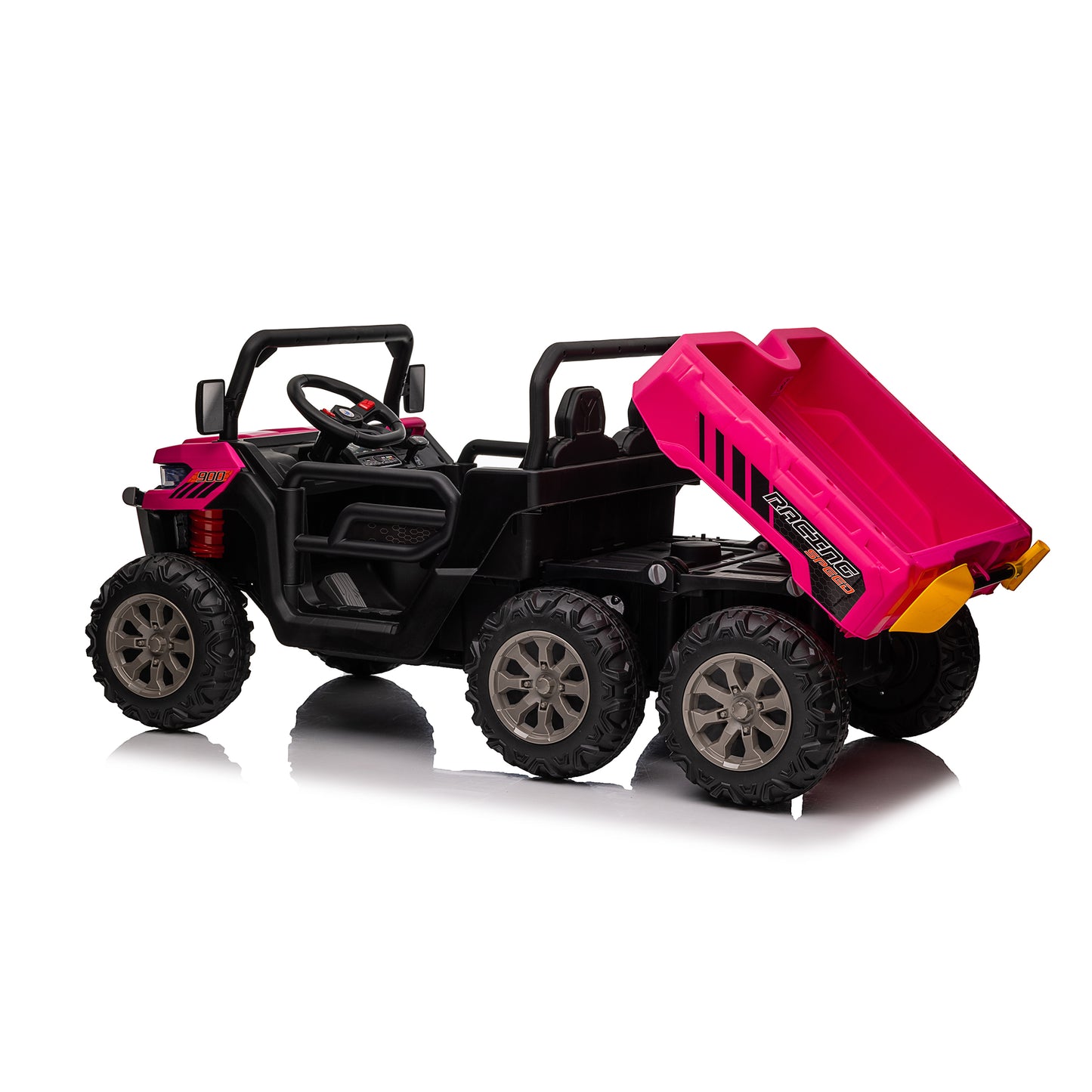 24V Kids Ride on Dump Tractor with Remote Control, 2 Seater Ride On Truck Car w/ 4x75W Motor, Electric Powered 6 Wheels w/ Tipping Bucket Trailer, Shovel, Spring Suspension, Bluetooth Music, Red