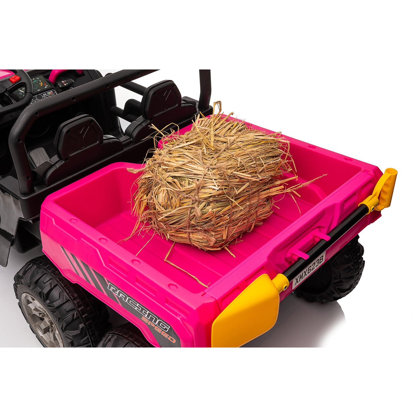 24V Kids Ride on Dump Tractor with Remote Control, 2 Seater Ride On Truck Car w/ 4x75W Motor, Electric Powered 6 Wheels w/ Tipping Bucket Trailer, Shovel, Spring Suspension, Bluetooth Music, Pink