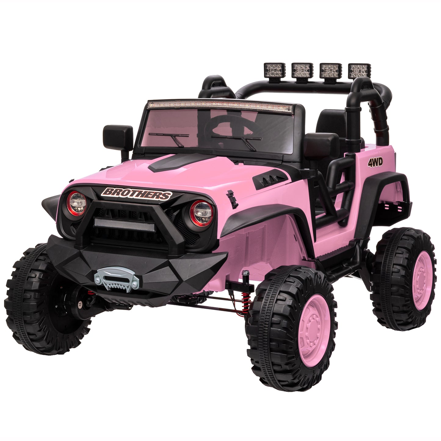 24V Kids Ride on Truck, 4WD 2 Seater Powered Ride on Toy Car with Remote, 200W*4 Motor, Pink--JC555