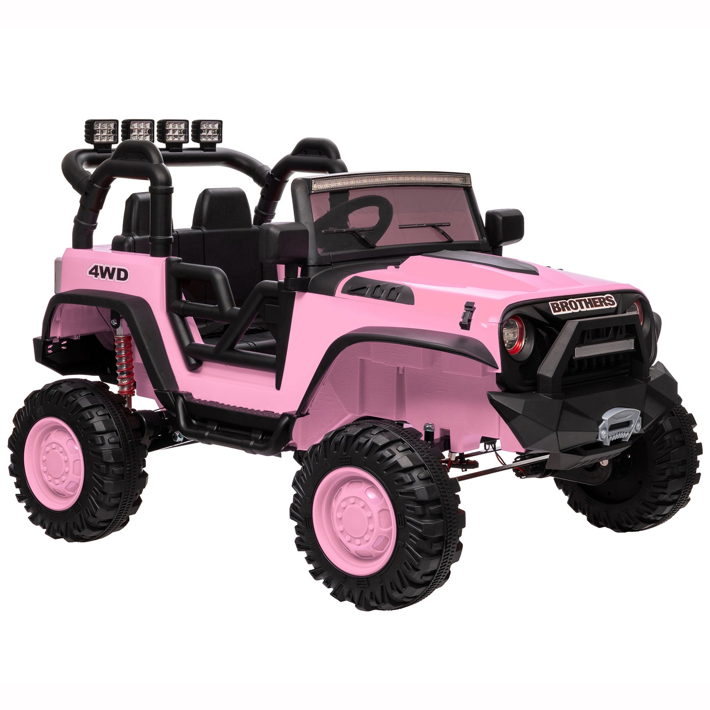 24V Kids Ride on Truck, 4WD 2 Seater Powered Ride on Toy Car with Remote, 200W*4 Motor, Pink--JC555
