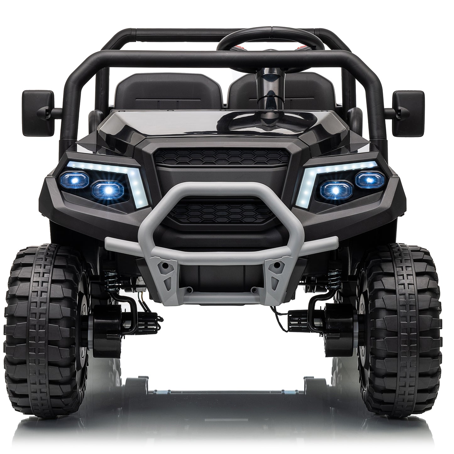 Joyracer 4WD 24 Volt Ride on Toys UTV with 2 Seater & Remote Control, Kids Electric Golf Cart w/ 4x200W Power Motors, Tiltable Trailer & Shovel, 4 Wheels Spring Suspension, Bluetooth USB Music, Black,Green, Red,Pink-650D