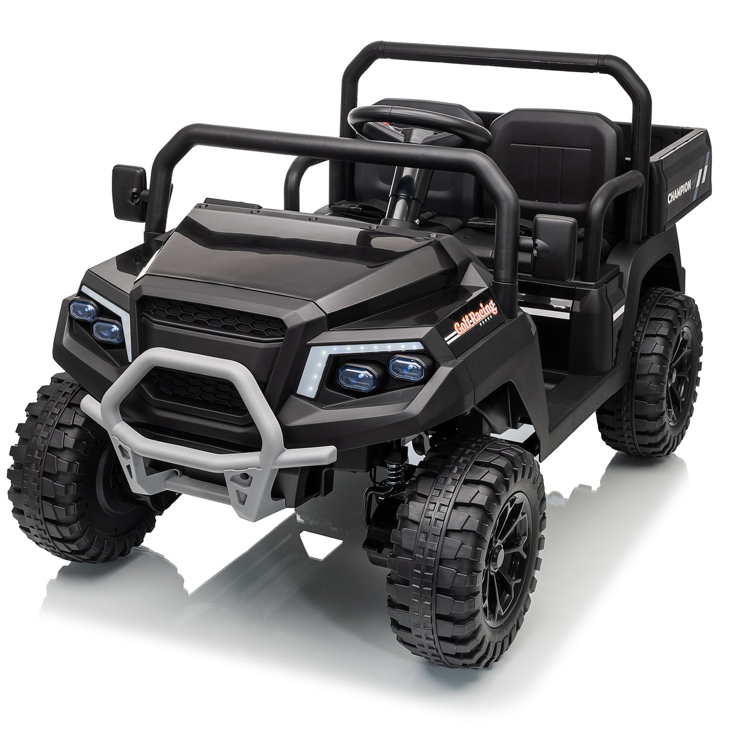 Joyracer 4WD 24 Volt Ride on Toys UTV with 2 Seater & Remote Control, Kids Electric Golf Cart w/ 4x200W Power Motors, Tiltable Trailer & Shovel, 4 Wheels Spring Suspension, Bluetooth USB Music, Black,Green, Red,Pink-650D