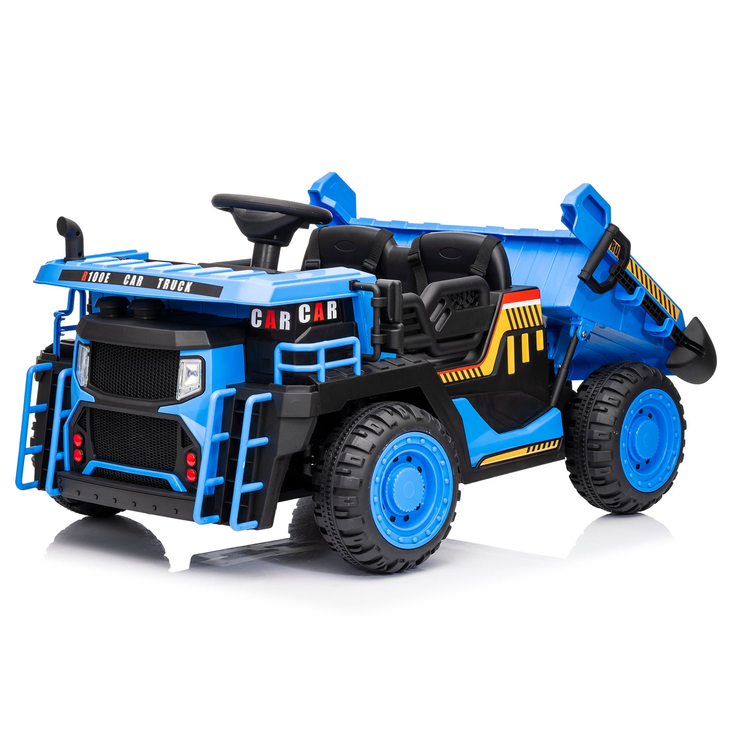 24V Ride on Toys 2 Seater Ride on Dump Truck w/ Remote Control, 2x200W Ride on Truck Car w/ Dump Bed, 3 Speeds, Shovel, Bluetooth/Music, Big Kids, Blue,orange,green,yellow-305fu1