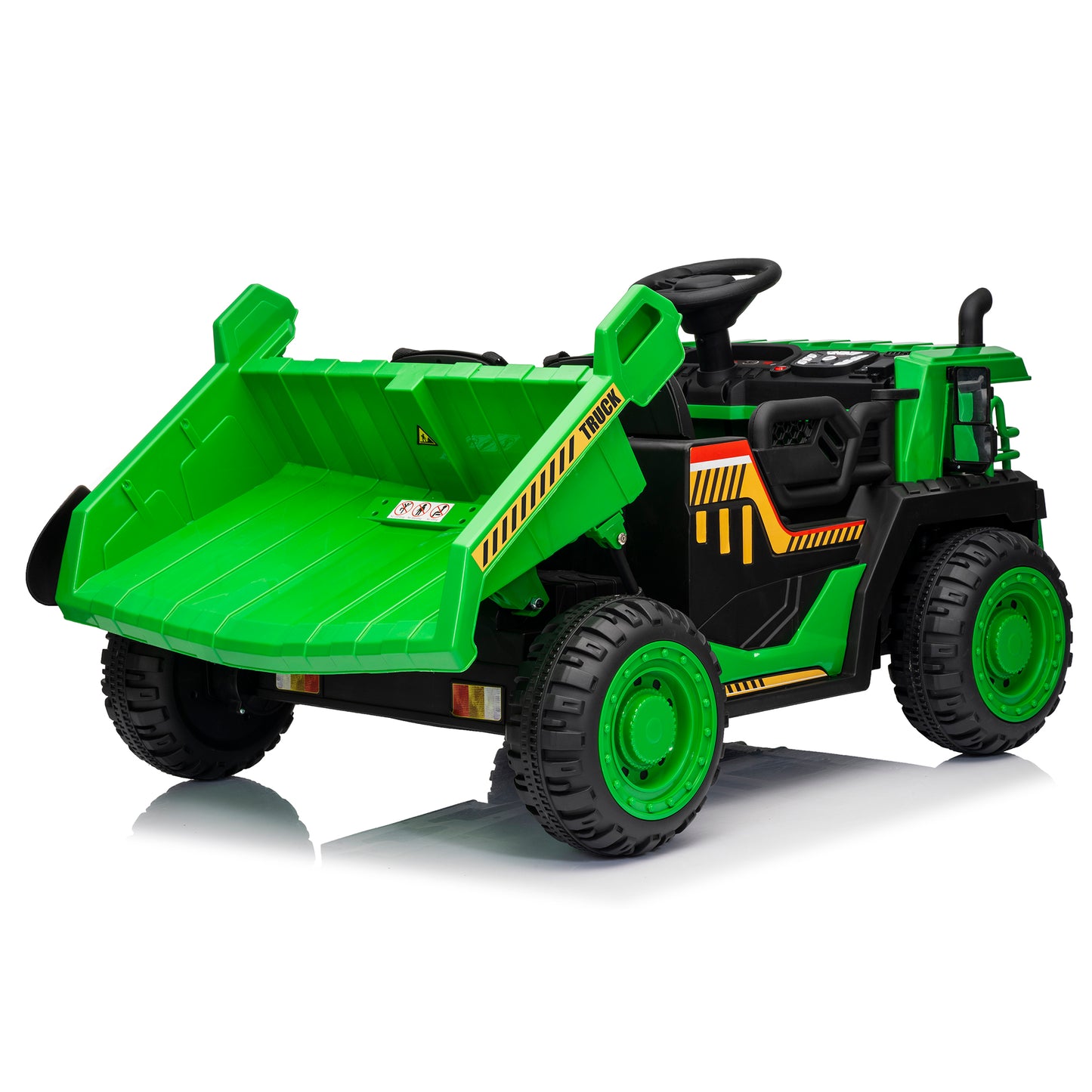 Joyracer 2 Seater 24V Ride on Dump Truck w/ Remote Control, 2x200W Ride on Truck Car, Electric Battery Powered Ride on Toys w/ Dump Bed, 3 Speeds, Shovel, Bluetooth/Music, Big Kids, Yellow,blue,green, orange-305