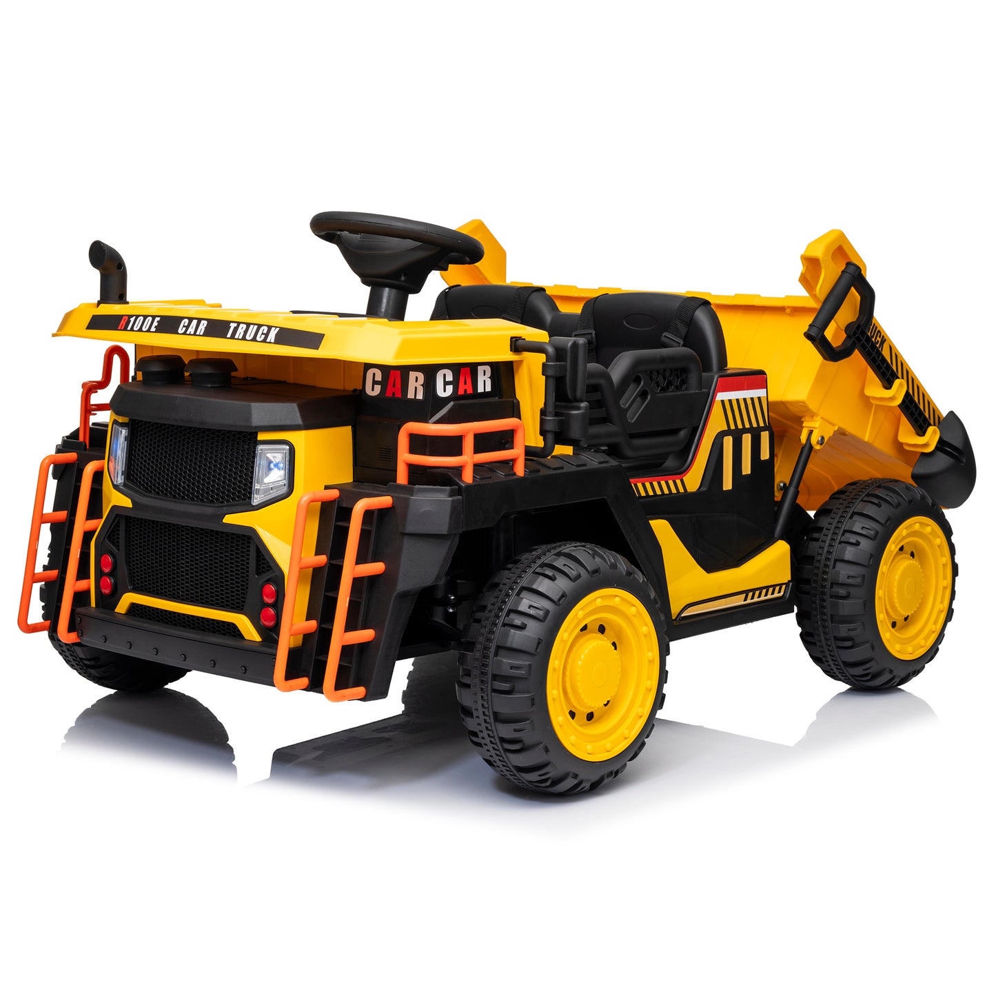 24V Ride on Toys 2 Seater Ride on Dump Truck w/ Remote Control, 2x200W Ride on Truck Car w/ Dump Bed, 3 Speeds, Shovel, Bluetooth/Music, Big Kids, Blue,orange,green,yellow-305fu1