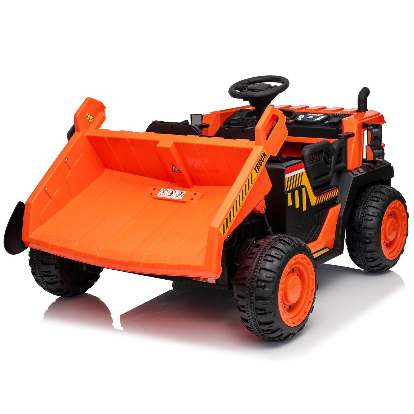 24V Ride on Toys 2 Seater Ride on Dump Truck w/ Remote Control, 2x200W Ride on Truck Car w/ Dump Bed, 3 Speeds, Shovel, Bluetooth/Music, Big Kids, Blue,orange,green,yellow-305fu1