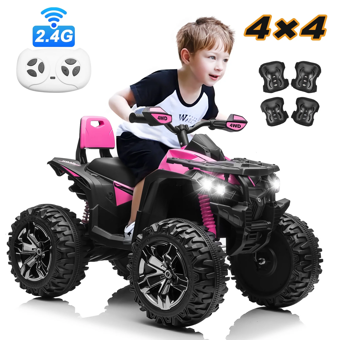 Joyracer 24 Volt Ride on Toys with Romote Control, 800W Kids ATV Four-Wheeler Quad Car w/ Knee Pads, 2 Seater Off-Road Ride on ATV for Big Kids