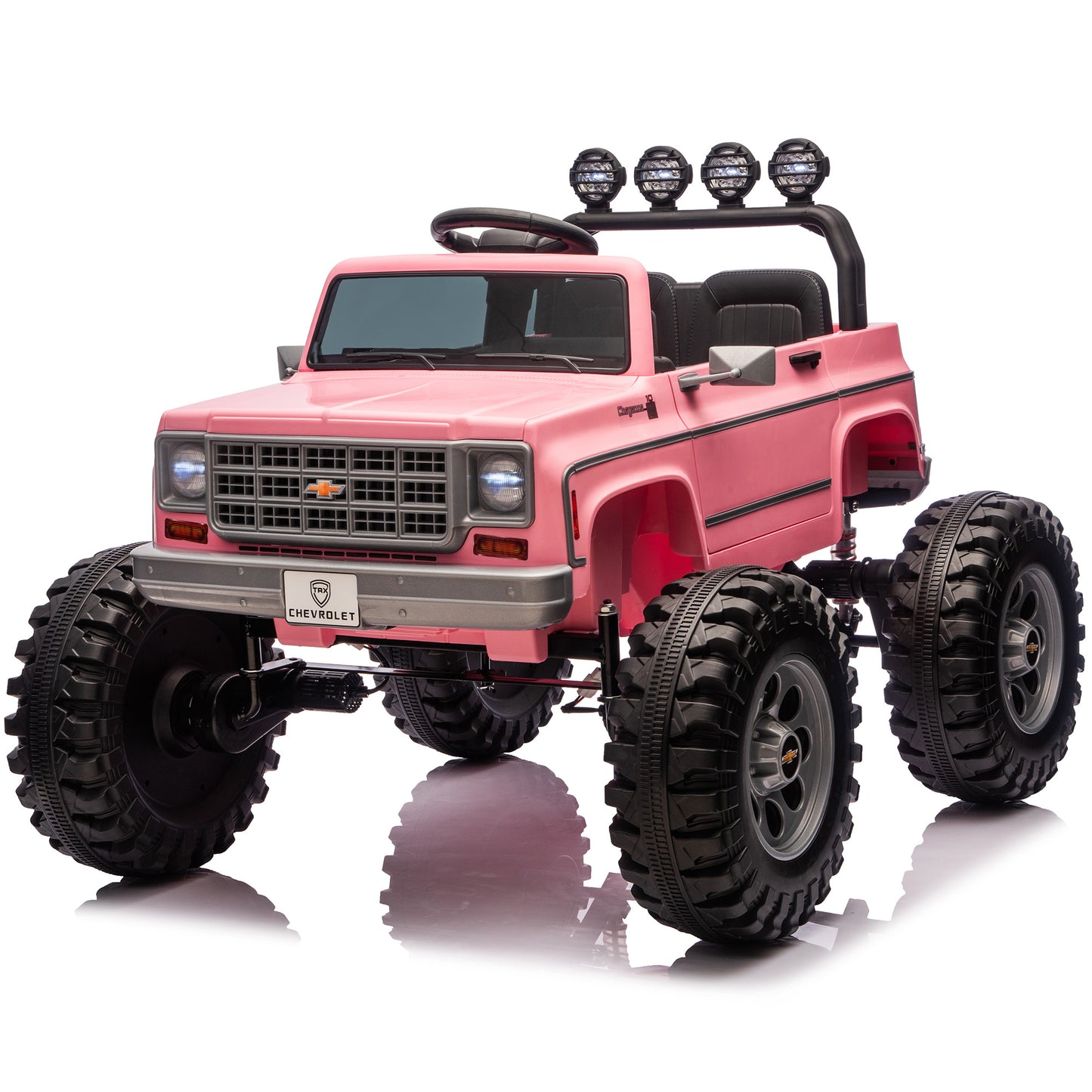 Joyracer 24 Volt Ride on Toys, Electric Truck for Kids with Remote, Chevrolet Cheyenne Power Car Wheels with Bluetooth Music, USB, LED Lights, Pink