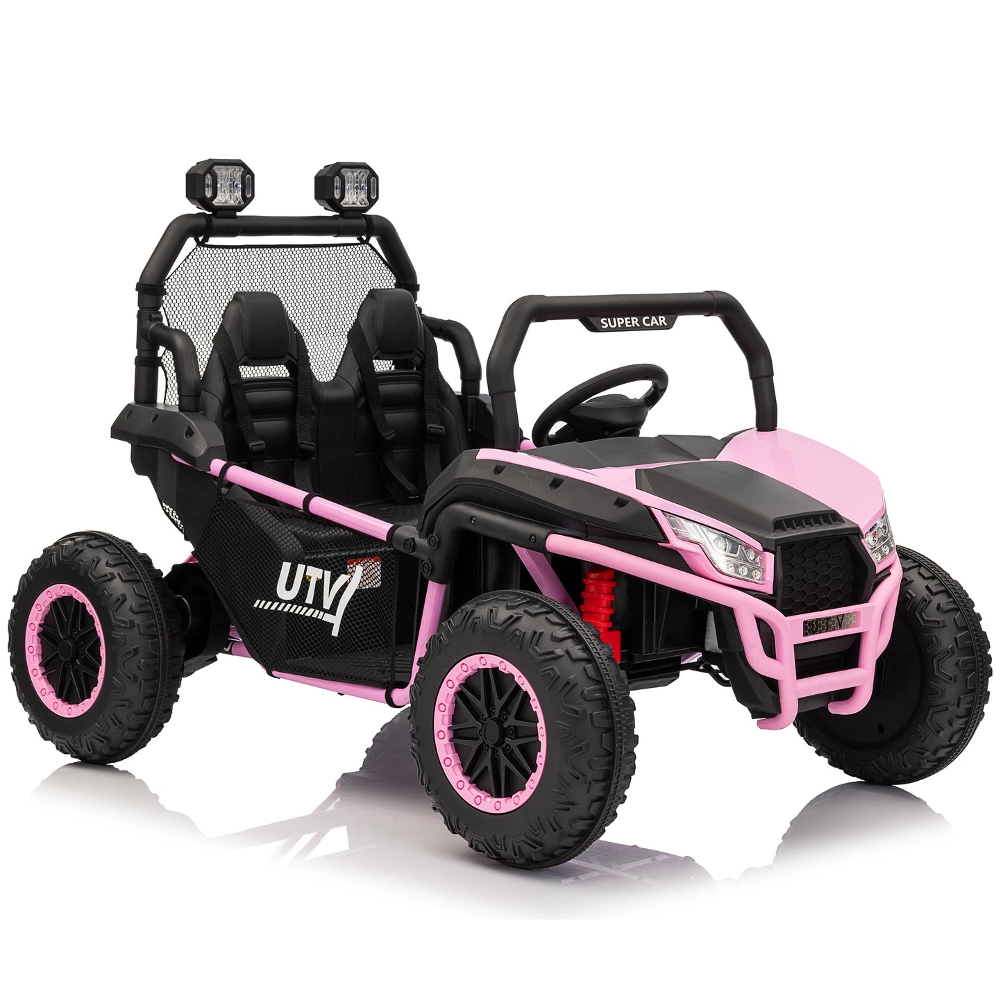 Joyracer 24 Volt Ride on Toys with Remote, Metal Frame Electric Powered off-Road UTV with 2 XL Seater, 4x200W 5MPH Max, 4WD/2WD Switchable, 3 Speeds, Bluetooth, Storage, Pull Bow for Gift