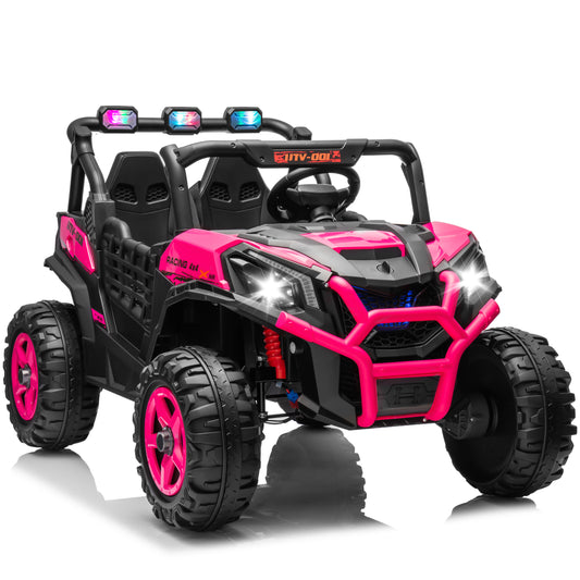 Joyracer 4WD 24 V Ride on Toys UTV with 2 XL Seaters, 4*200W Motor Kid Electric Power Rides with Remote Control, LED Lights, Spring Suspension, 3 Speeds, Bluetooth Music