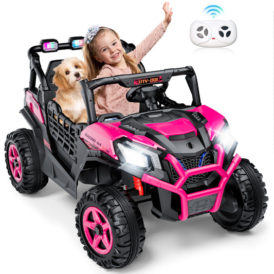 Joyracer 4WD 24 V Ride on Toys UTV with 2 XL Seaters, 4*200W Motor Kid Electric Power Rides with Remote Control, LED Lights, Spring Suspension, 3 Speeds, Bluetooth Music
