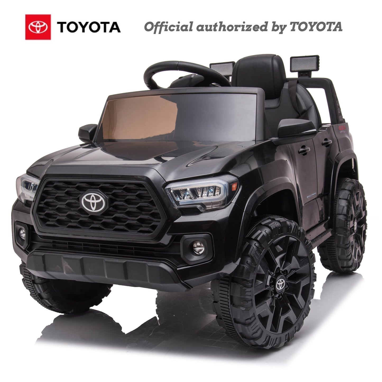 Licensed Toyota Tacoma 12 V Powered Kids Ride-On Car Electric Kids Toys with Parent Remote Control,Foot Pedal, Music, Aux, LED Headlights Black