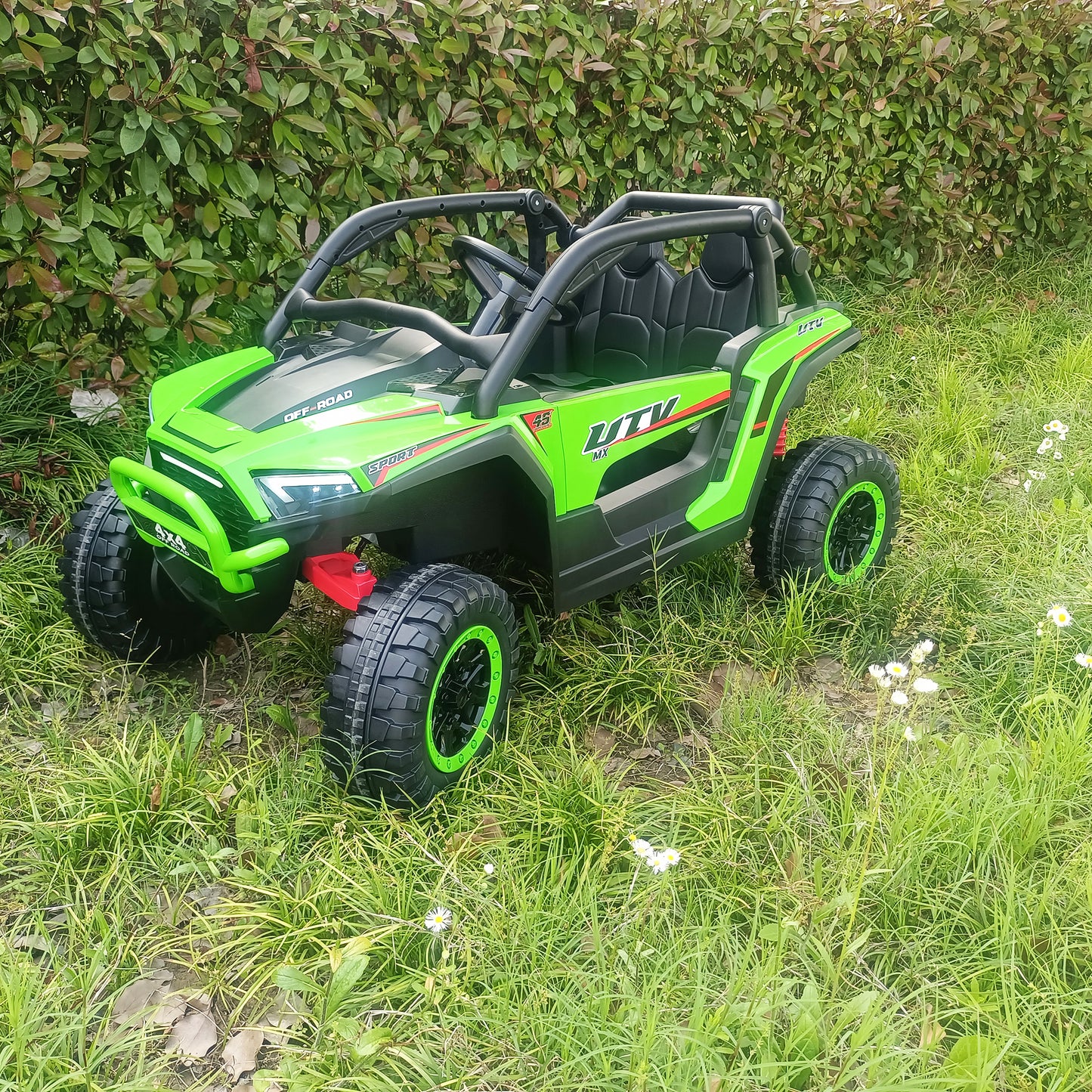 Joyracer 24V Kids Ride-on UTV, 4x4 Ride on Toys w/ Remote Control, 4*100W Motor, Electric Off-Road Car 7AH Battery Powered 4-Wheeler Vehicle w/ Storage Space, Bluetooth, Music, 3-Speed, LED Light,Red -639