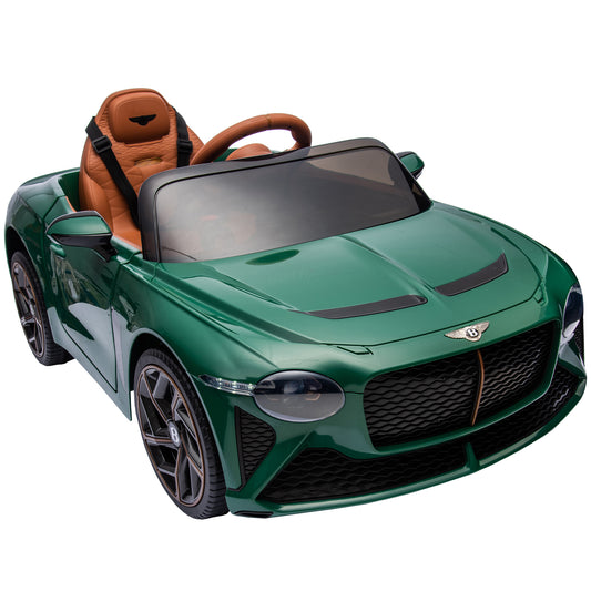 Licensed Bentley 12V Kids Ride on Car with Remote Control, 7Ah Battery Powered Electric Ride on Toy w/ 3 Speeds, Sports Car for Kids Gift, Bluetooth, Music, Story, USB/MP3, LED Light, Green