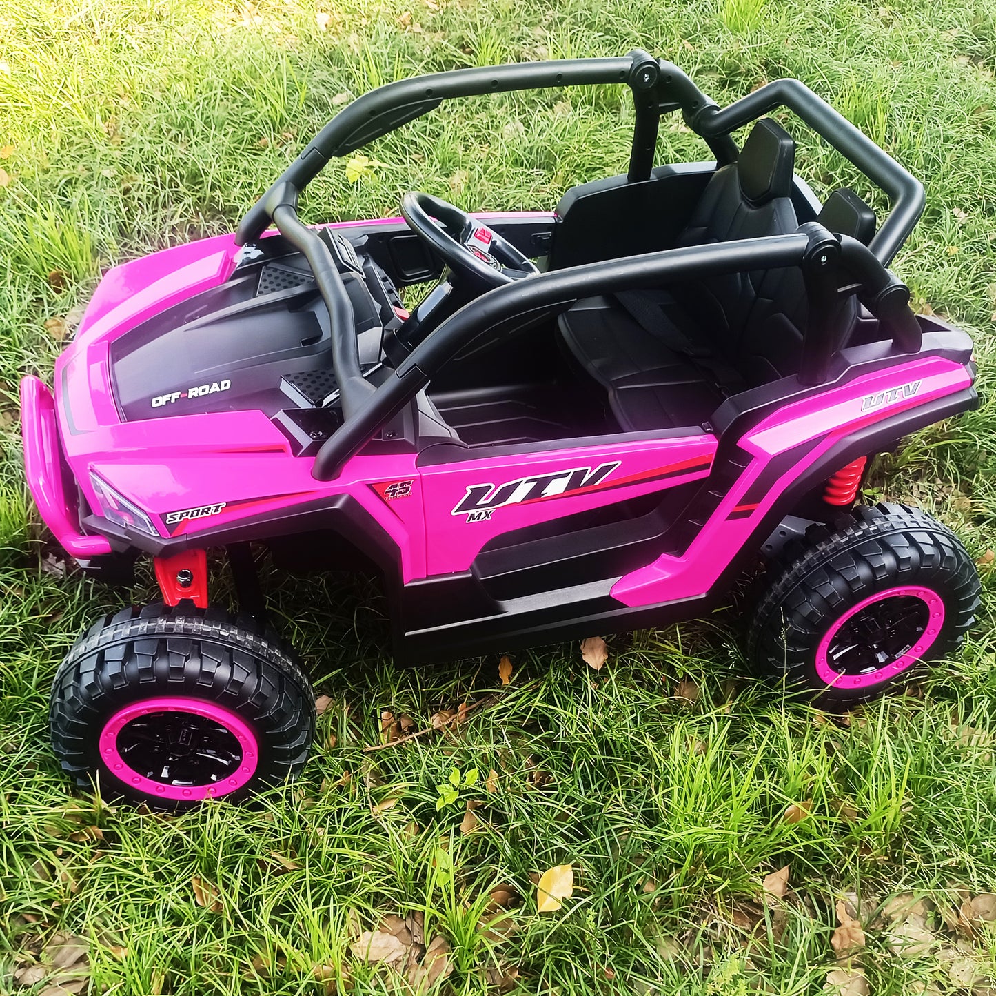 Joyracer 24V Kids Ride-on UTV, 4x4 Ride on Toys w/ Remote Control, 4*100W Motor, Electric Off-Road Car 7AH Battery Powered 4-Wheeler Vehicle w/ Storage Space, Bluetooth, Music, 3-Speed, LED Light,Rose -639