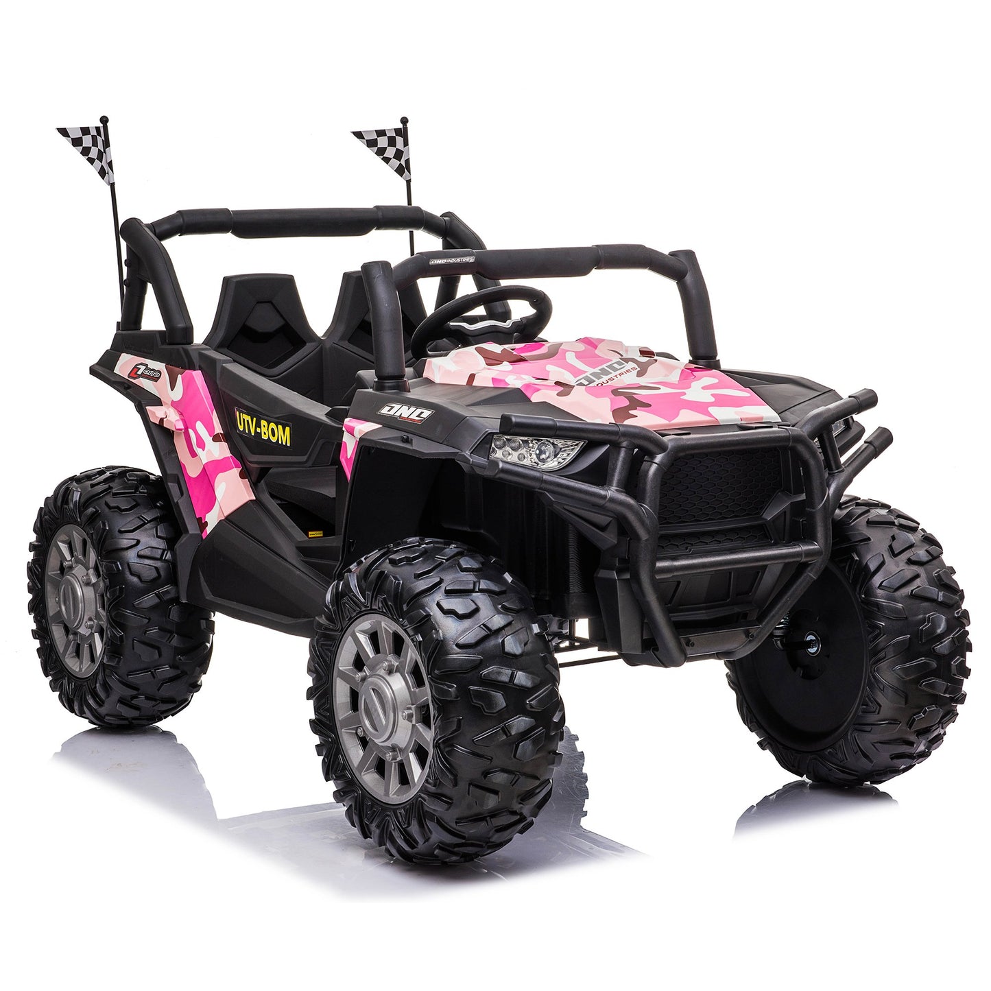 24V Kids Ride on UTV Car w/ 2 Seater Remote Control, Electric Off-Road UTV w/ 2*200W Motor, 7AH Battery Powered 4-Wheeler Toy, LED Lights, Spring Suspension, 3 Speeds, Bluetooth Music Camo Pink