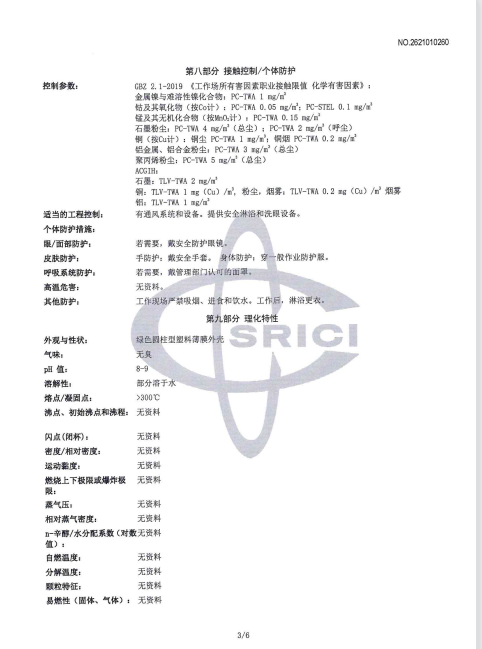 A safety data sheet (SDS) of AnrLi 18V Cordless Paint Sprayer Battery