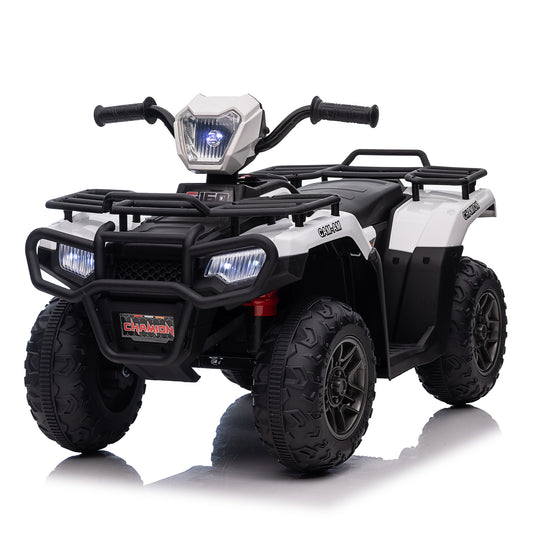 12V Kids Ride on ATV Quad Electric 4-Wheeler Car Toy w/ LED Lights USB/MP3 Music for Girls Boys White