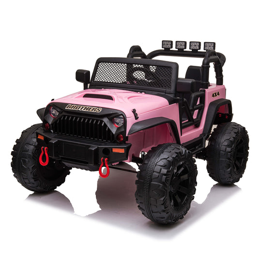 12V Kids Ride On Truck Car with Parent Remote Control & 2 Seater, 5.5 AH Battery Powered Toy Car with Spring Suspension, 3 Speeds, LED Lights, Bluetooth for Girl Boy Pink