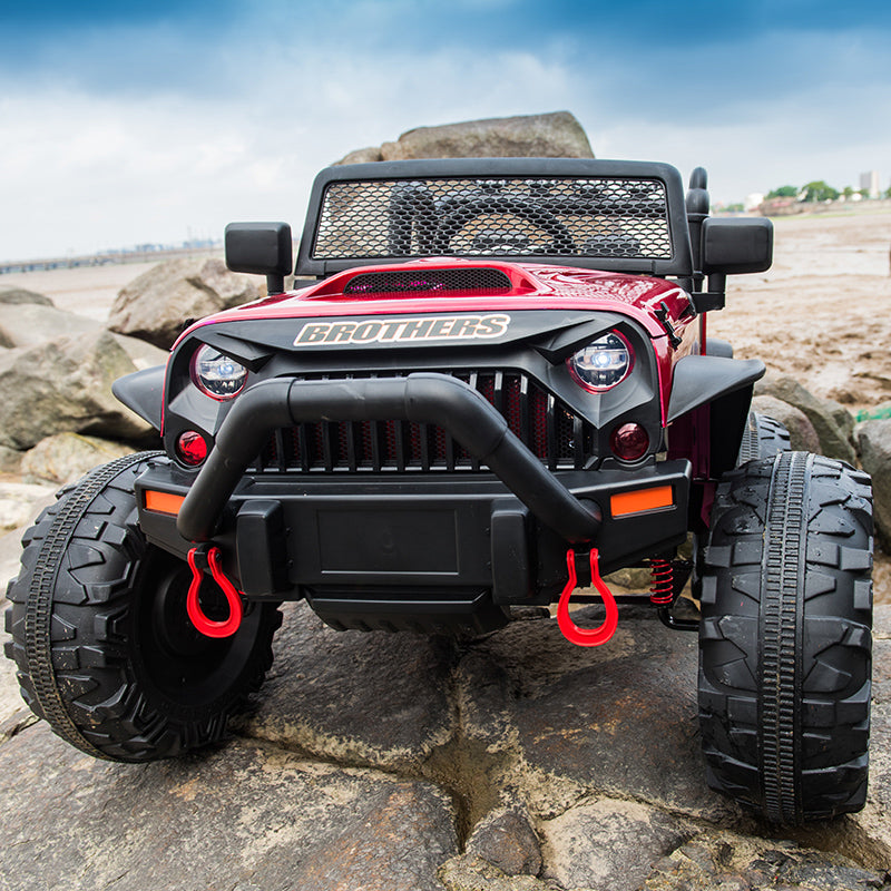 2 Seater 24V Kids Ride On Truck Car with Remote Control, 2* 200W Motor,9 AH Battery Electric Powered Ride On Toy with Spring Suspension, 3 Speeds, LED Lights, Bluetooth for Girl Boy Red