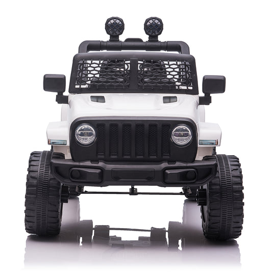 12V Kids Ride On Truck Car with Remote Control, 3 Speeds, Spring Suspension, LED Lights for Boys Girls White