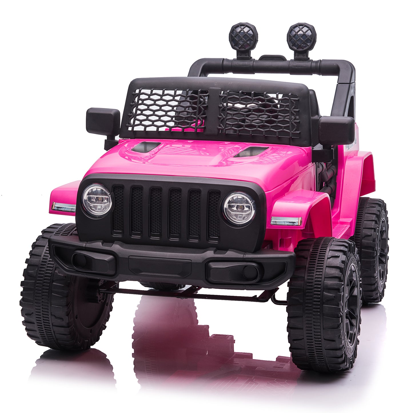 12V Kids Ride On Truck Car with Remote Control, 3 Speeds, Spring Suspension, LED Lights for Boys Girls Rose Red