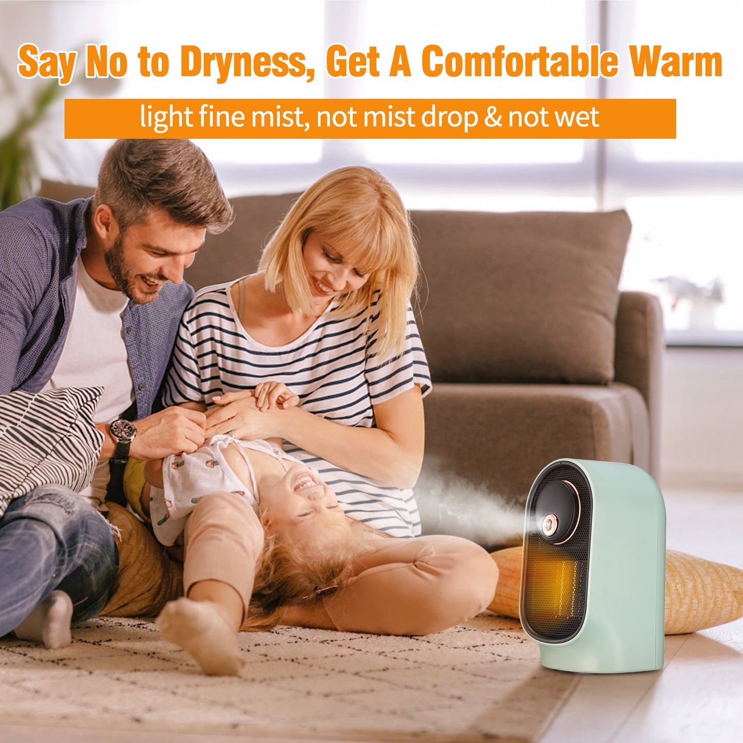 3-in-1 Electric Space Heater with humidifier 800W Portable Heater with Overheat Protection & 90°Oscillating for Small Room Home Camping Office Desk Green