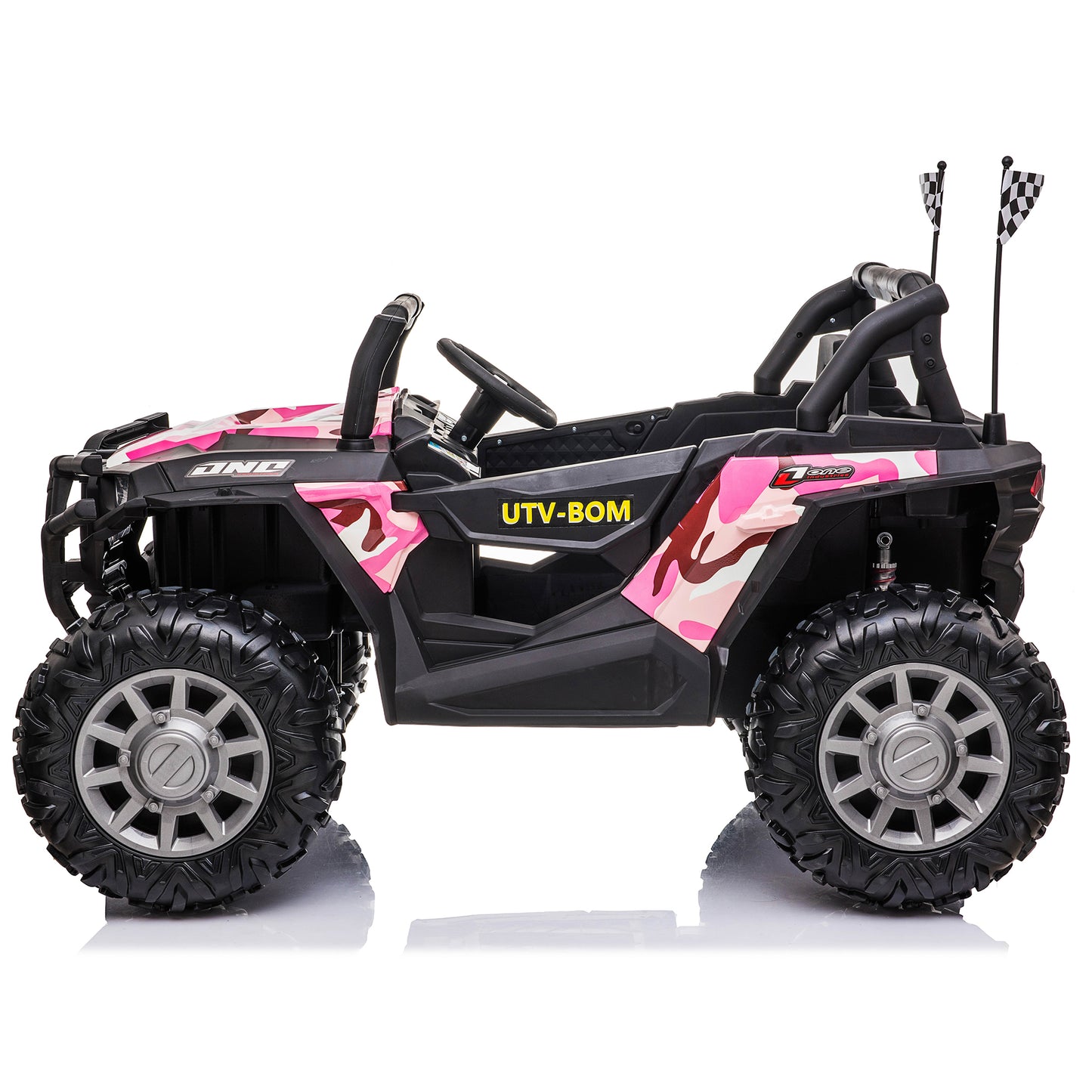 24V Kids Ride on UTV Car w/ 2 Seater Remote Control, Electric Off-Road UTV w/ 2*200W Motor, 7AH Battery Powered 4-Wheeler Toy, LED Lights, Spring Suspension, 3 Speeds, Bluetooth Music Camo Pink