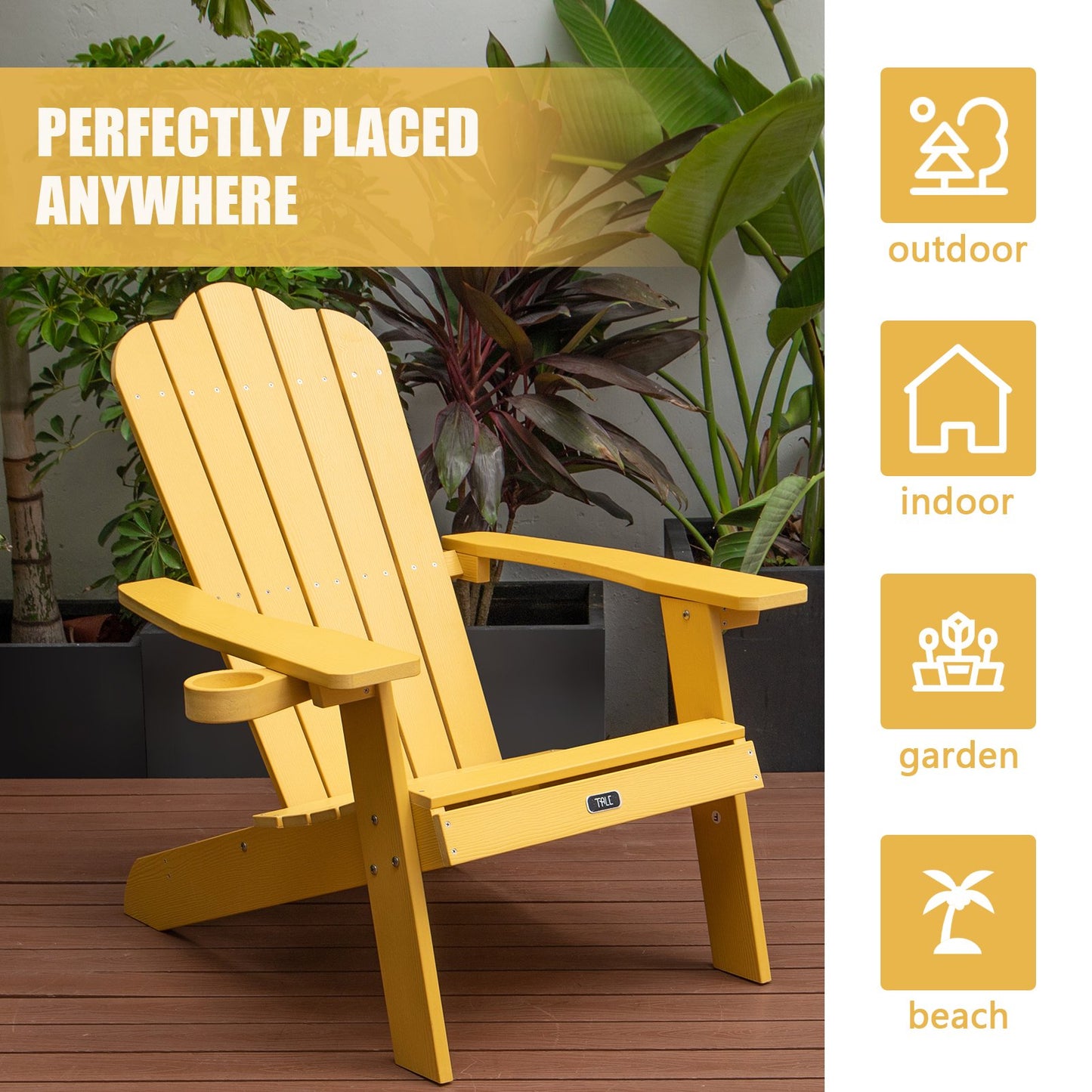 AnrLi Adirondack Chair,Plastic Wood Patio Chairs Lawn Chair with Cup Holder for Garden Outdoor Lawn Deck Backyard Porch